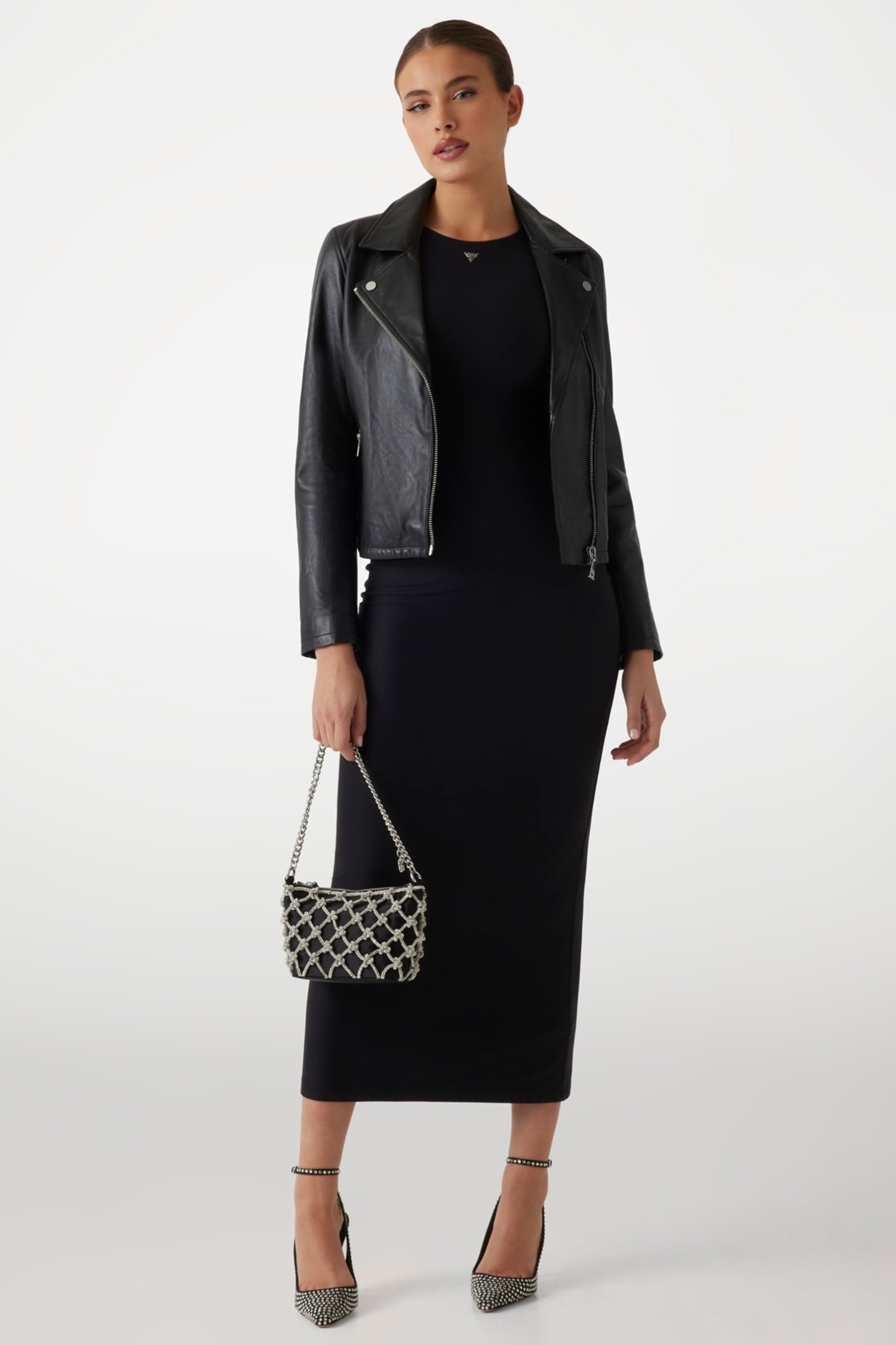 Женская черная кожаная косуха Guess W3BL83.L0O00;JTMU