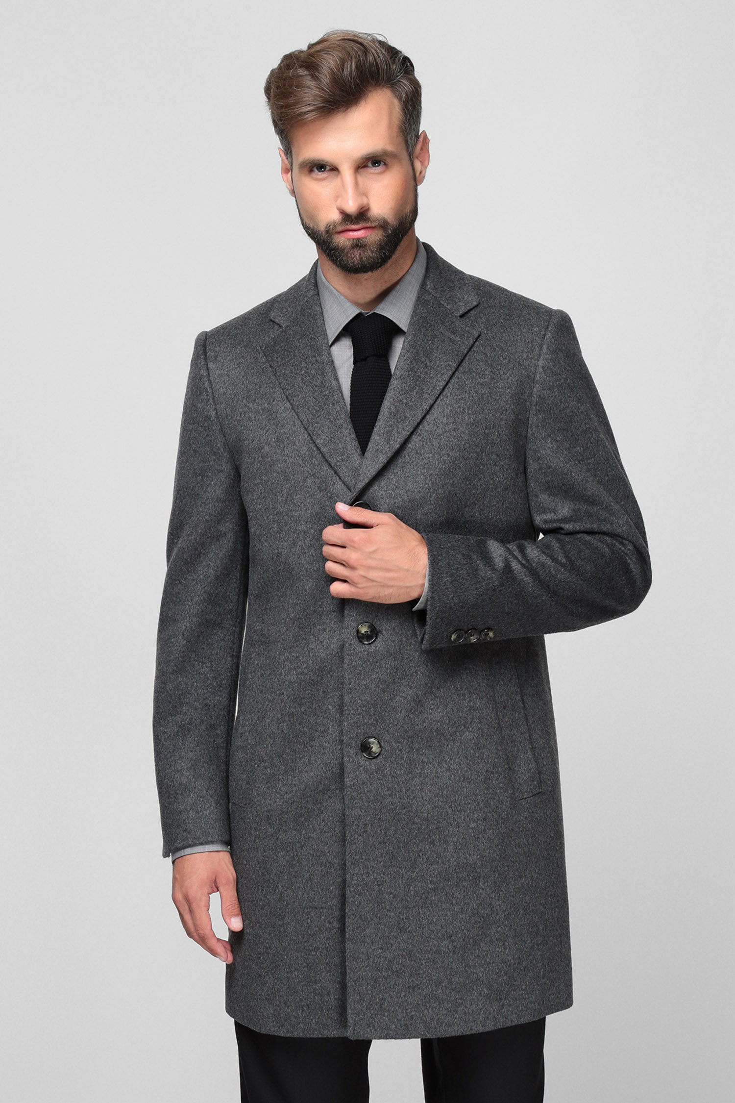 Мужское серое шерстяное пальто BOSS 50459023;030