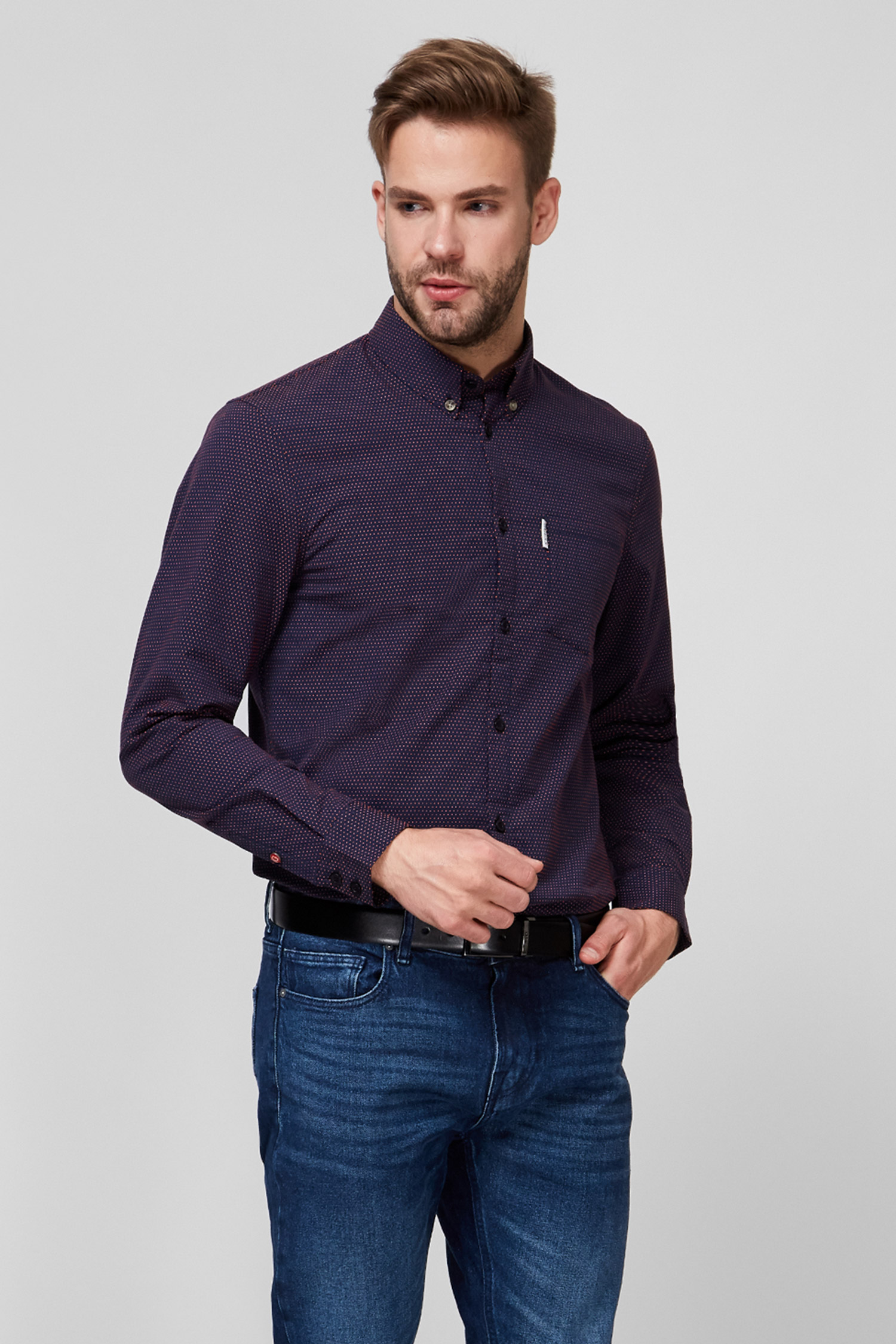 Мужская темно-синяя рубашка в горошек Guess M0BH20.WD9Z0;FTY7 — Ultrashop