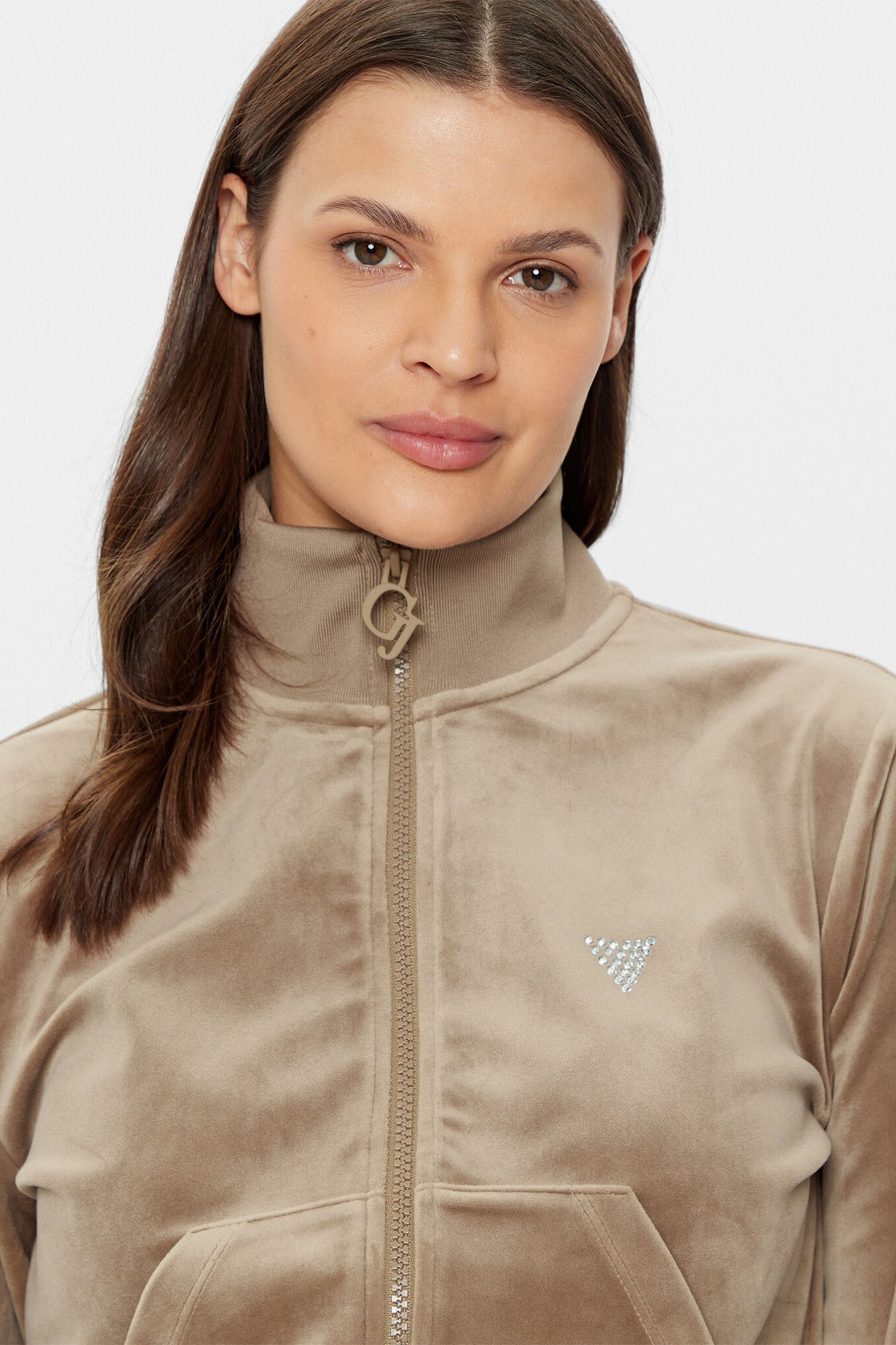 Женская бежевая велюровая спортивная кофта Guess V3BQ22.KBXI2;D104