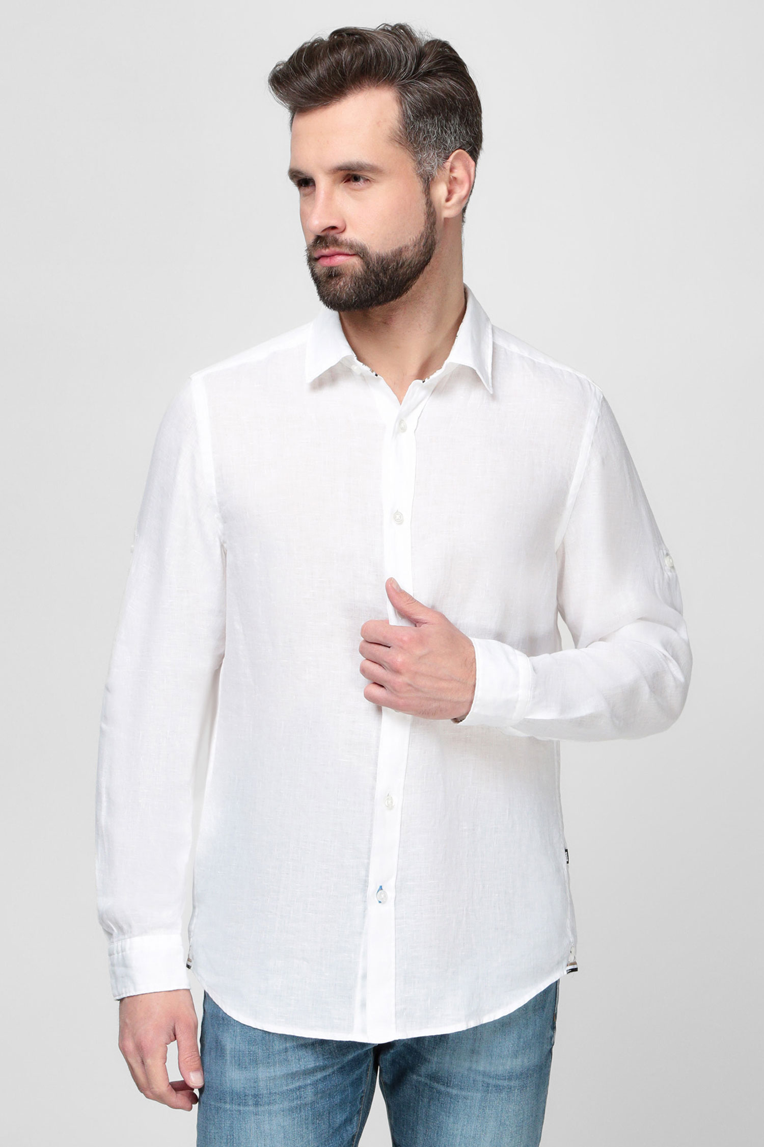 Мужская белая льняная рубашка BOSS 50468341;100
