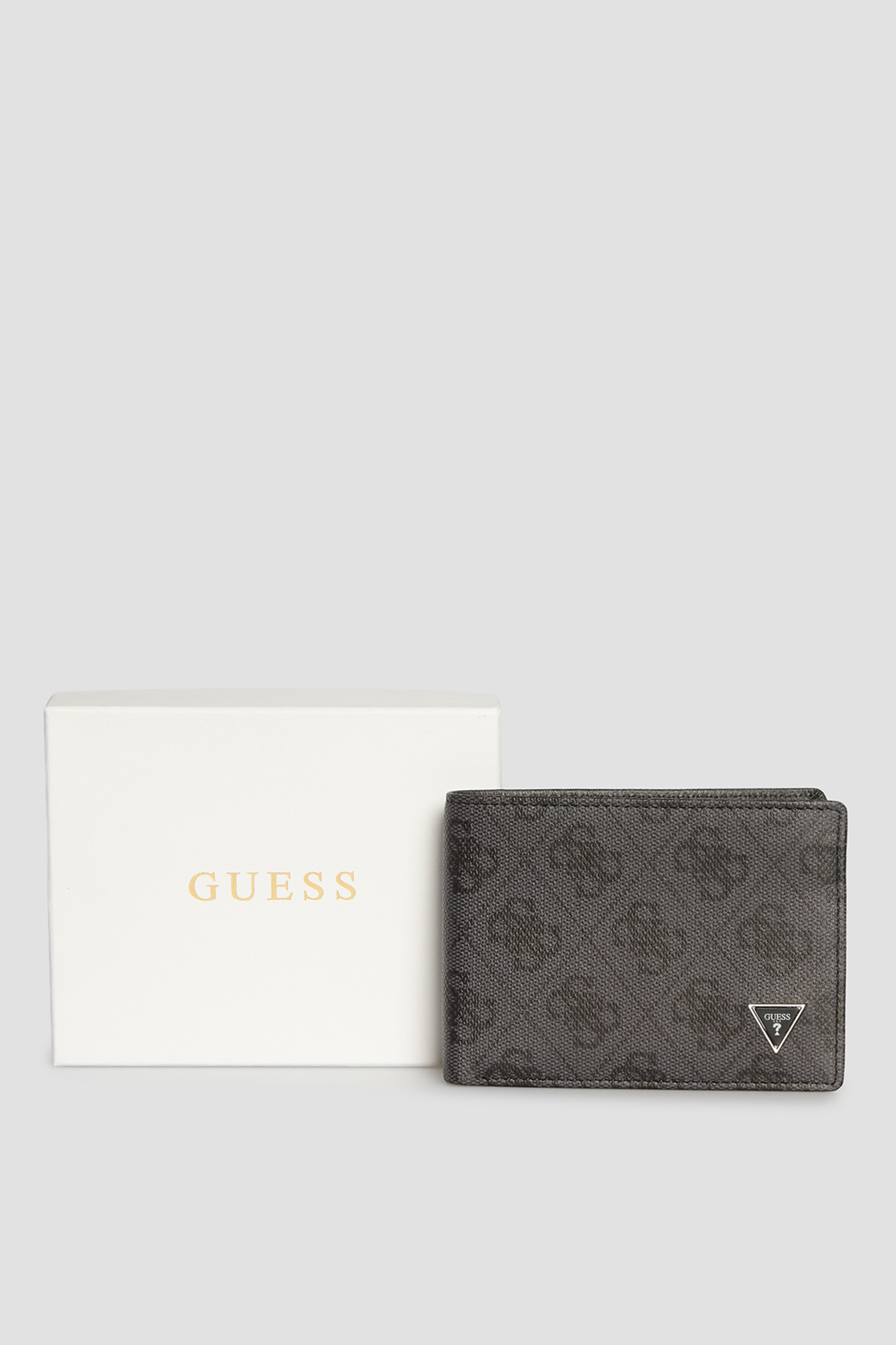 Чоловічий темно-сірий шкіряний гаманець з візерунком Guess SMMALL.LEA27;BLA