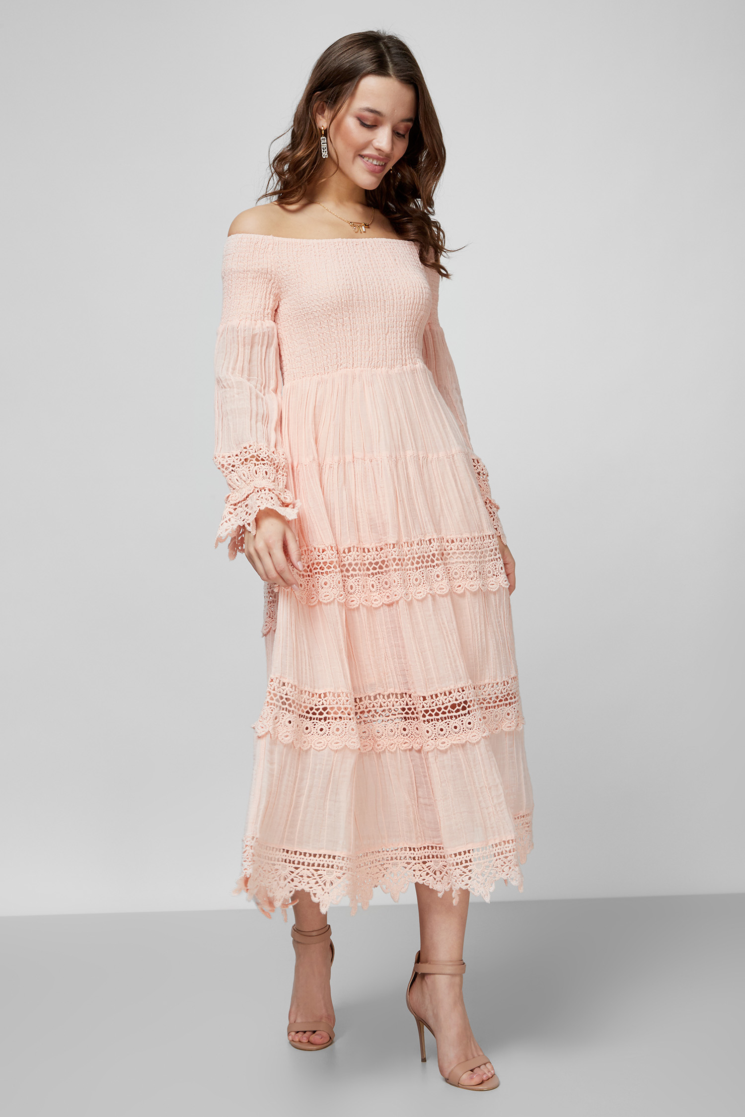 Женское персиковое платье Guess W1YK11.RE340;F6Y2