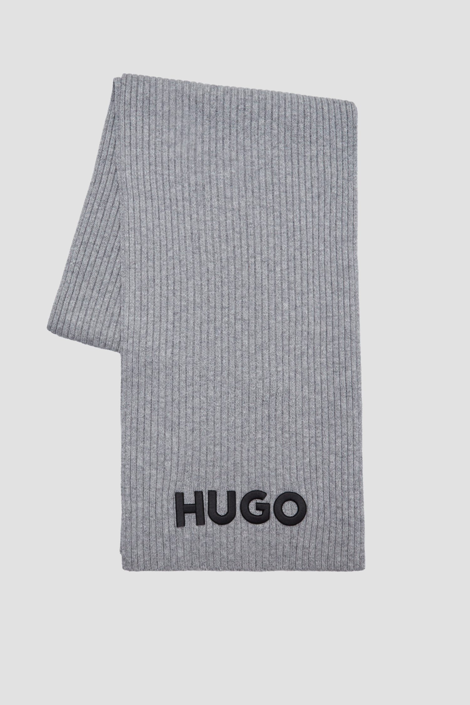 Мужской серый шерстяной шарф HUGO 50527826;034