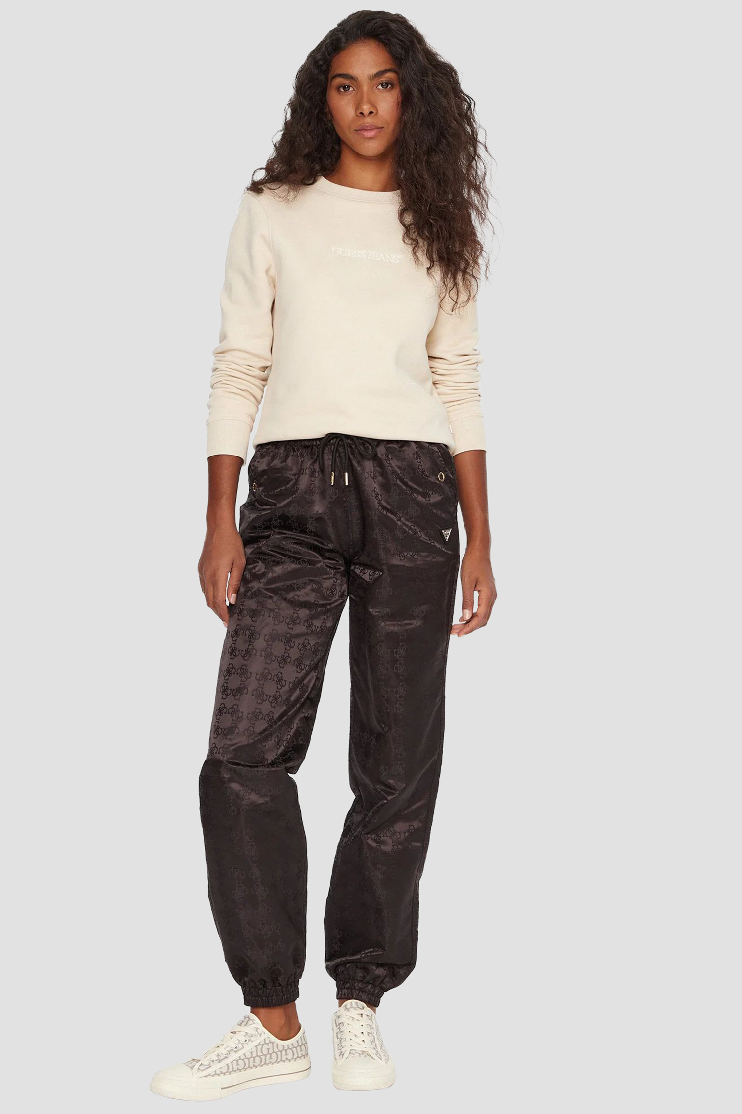 Женские черные спортивные брюки с узором Guess V5YB14.WHFU0;FJ4Q