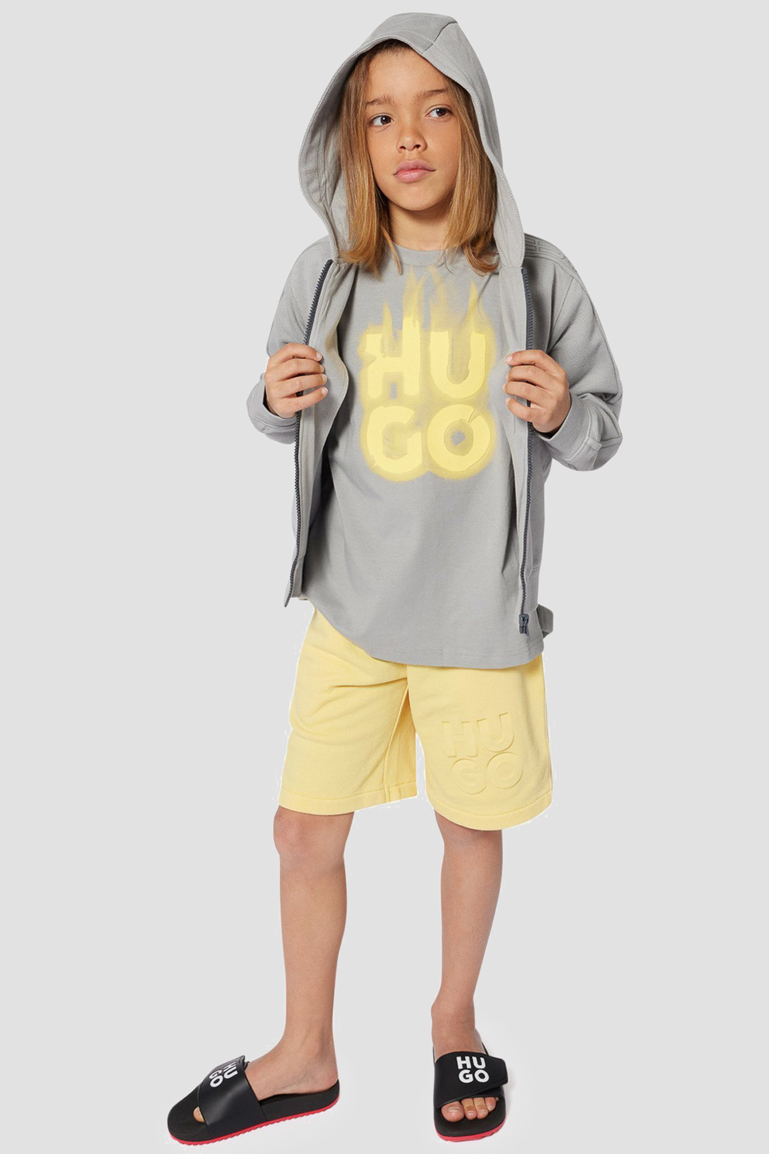 Детская серая кофта на молнии HUGO kids G00360;03F