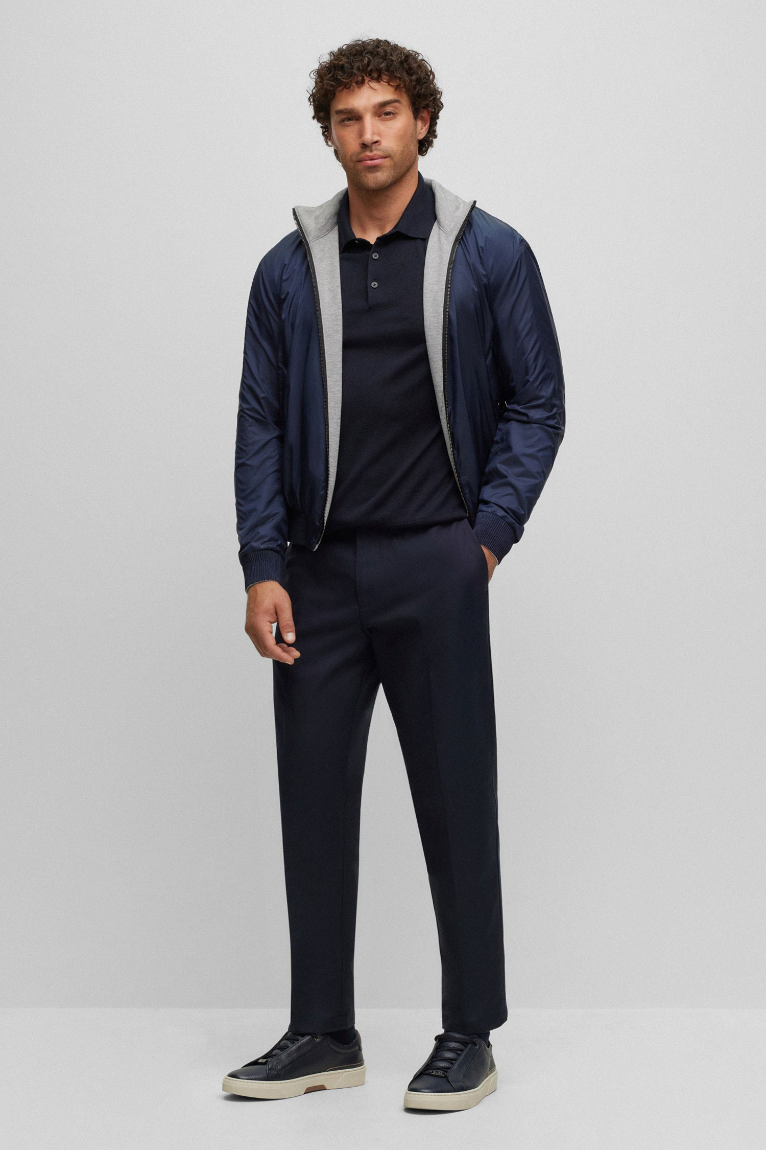 Чоловіче темно-синє вовняне поло BOSS 50496945;404