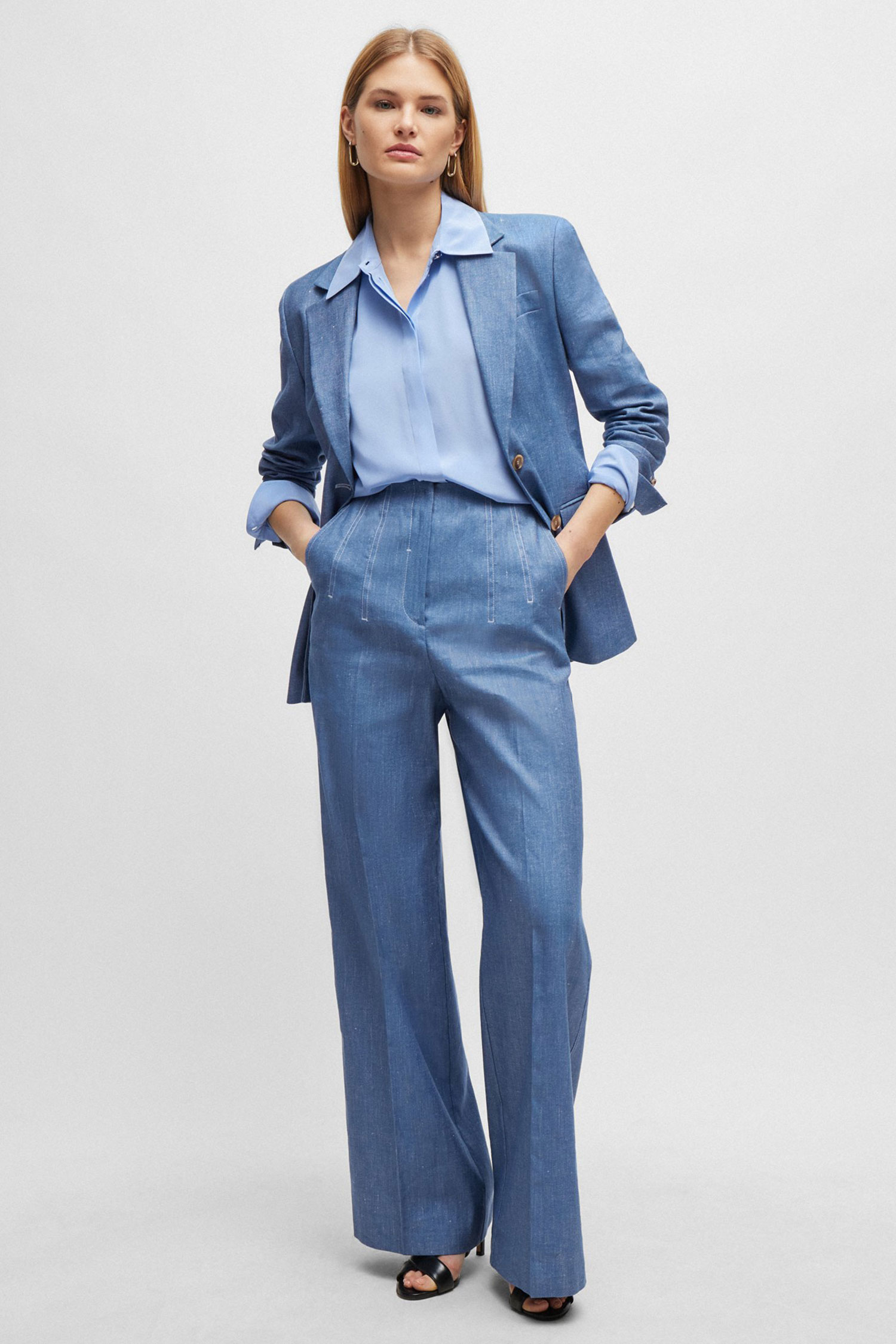 Жіночі сині лляні брюки BOSS 50514913;450