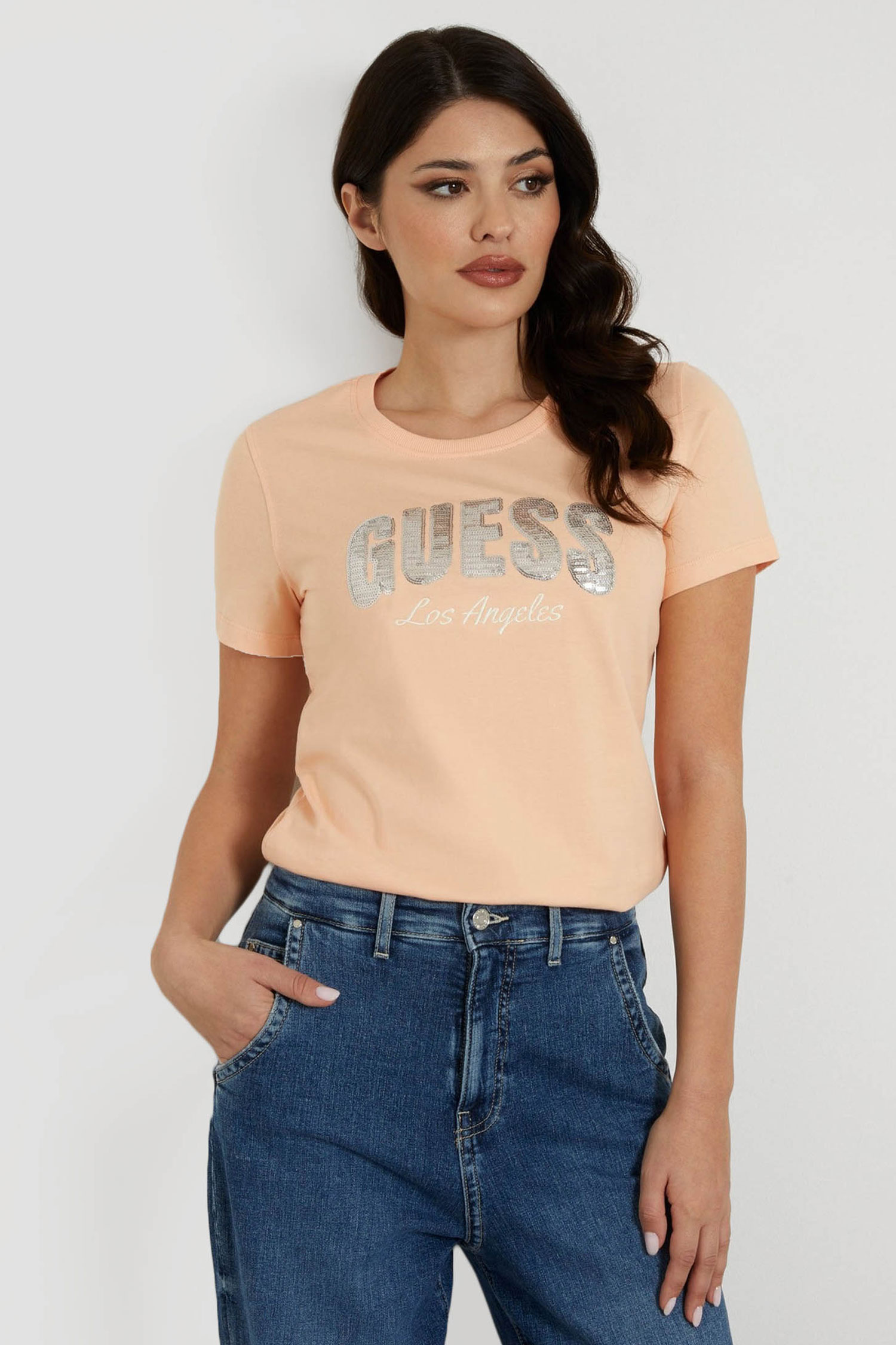 Жіноча персикова футболка Guess W4GI31.I3Z14;G6J4
