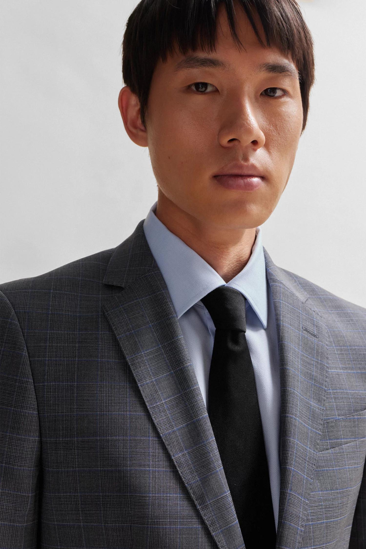 Мужской серый шерстяной костюм в клетку (пиджак, брюки) BOSS 50509479;041