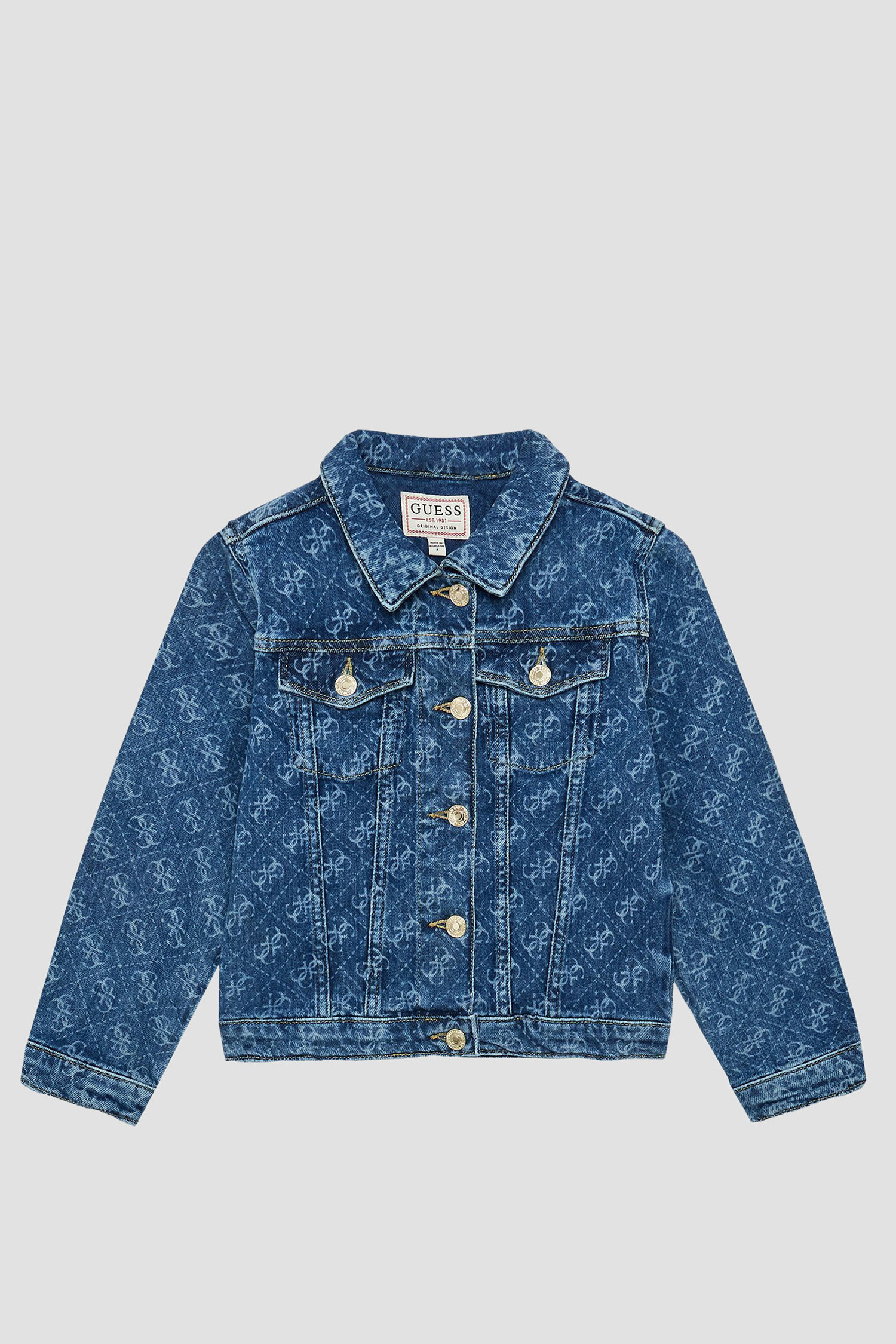 Детская синяя джинсовая куртка с узором Guеss Kids J3GL04.D4WF0;4GWH