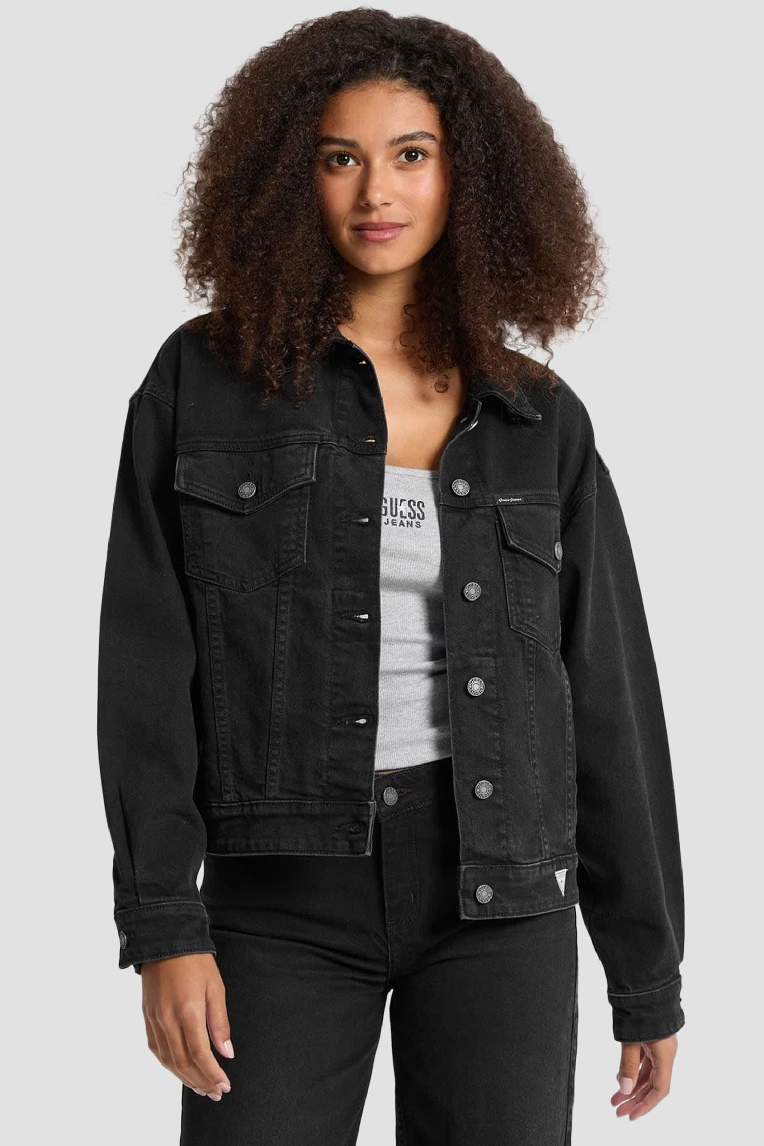 Женская черная джинсовая куртка Guess Jeans W4BN56.D5E83;GJUV