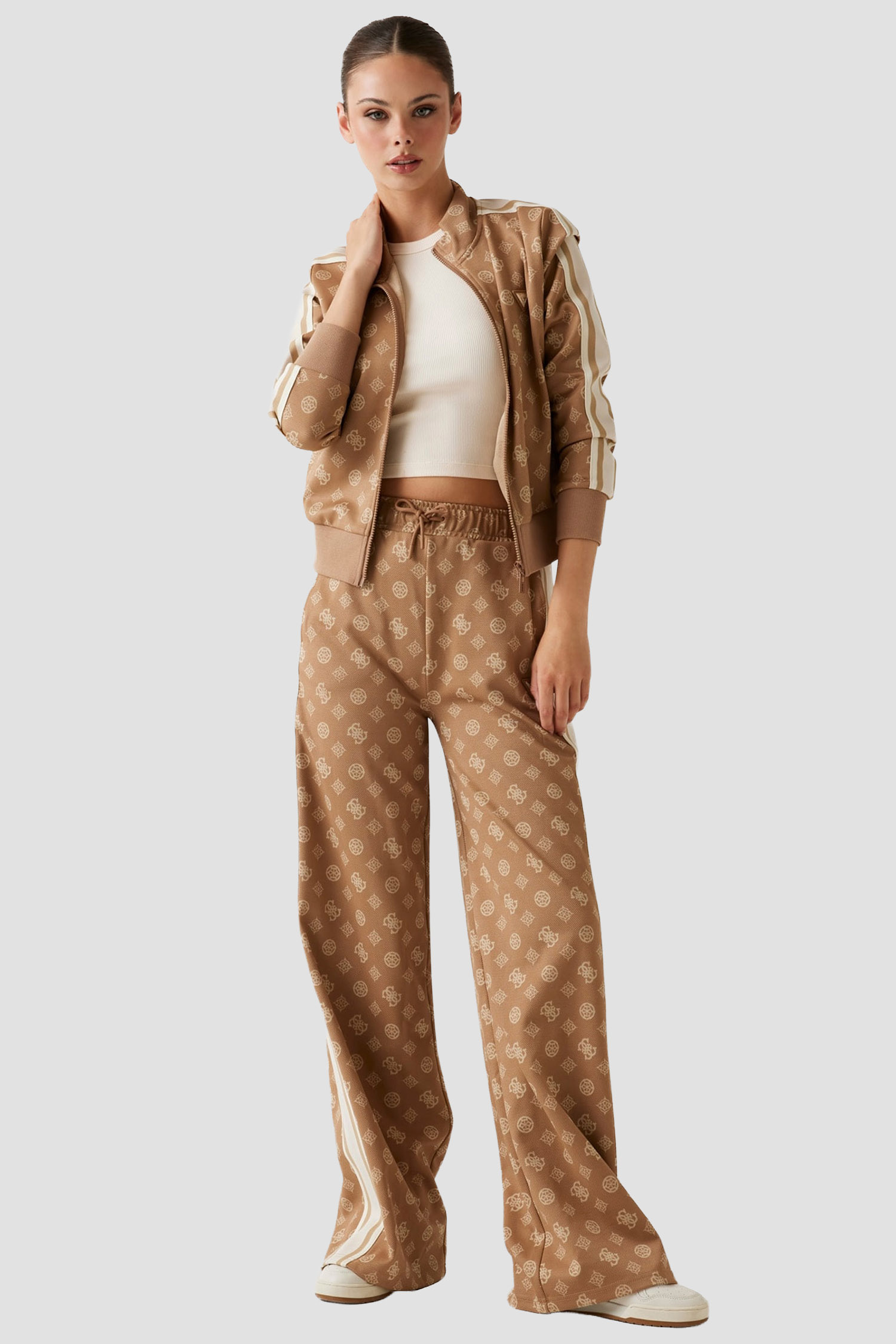 Жіноча бежева спортивна кофта з візерунком Guess V5YQ07.K0282;FNDS