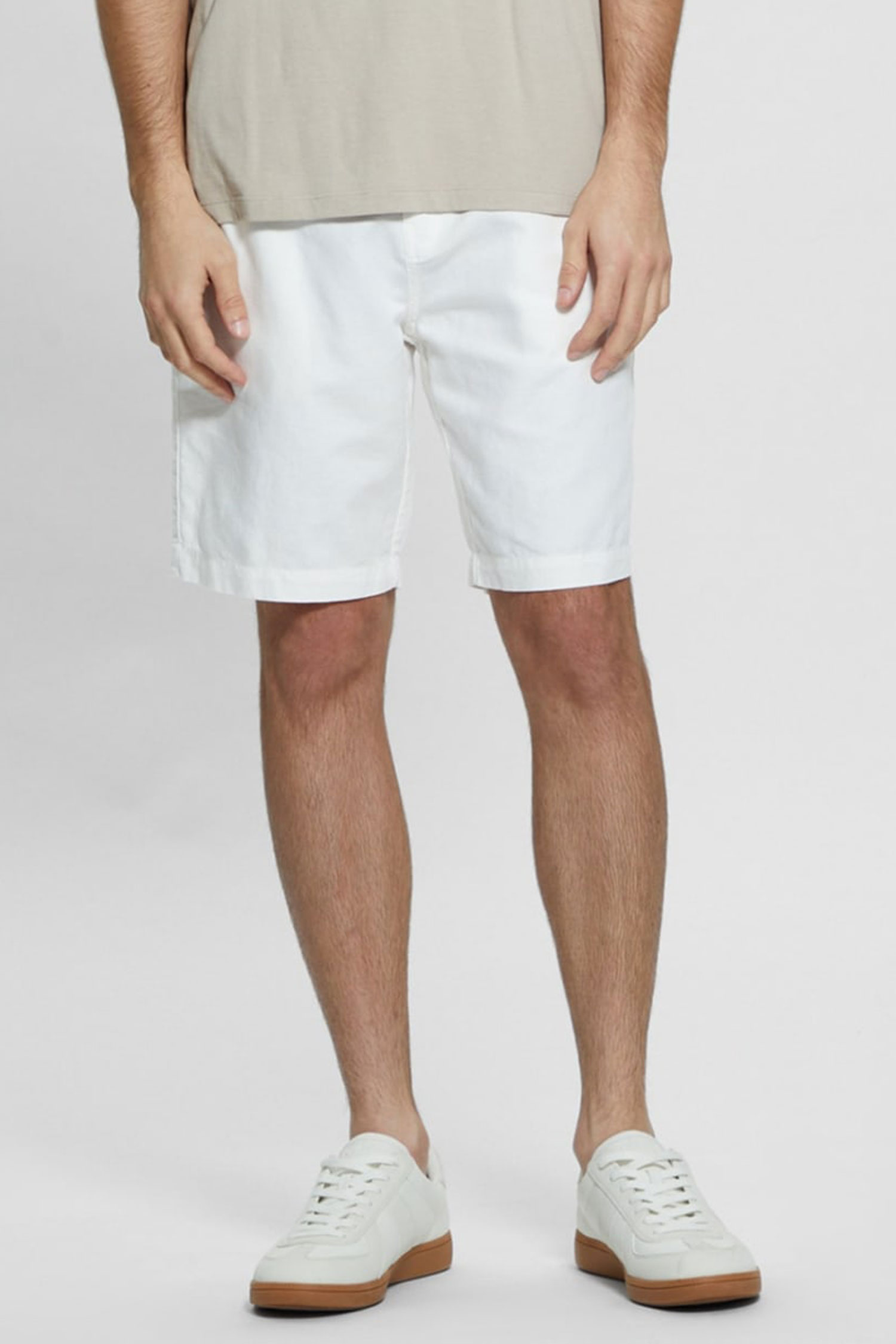Мужские белые льняные шорты Guess M4GB59.WG8B0;G018