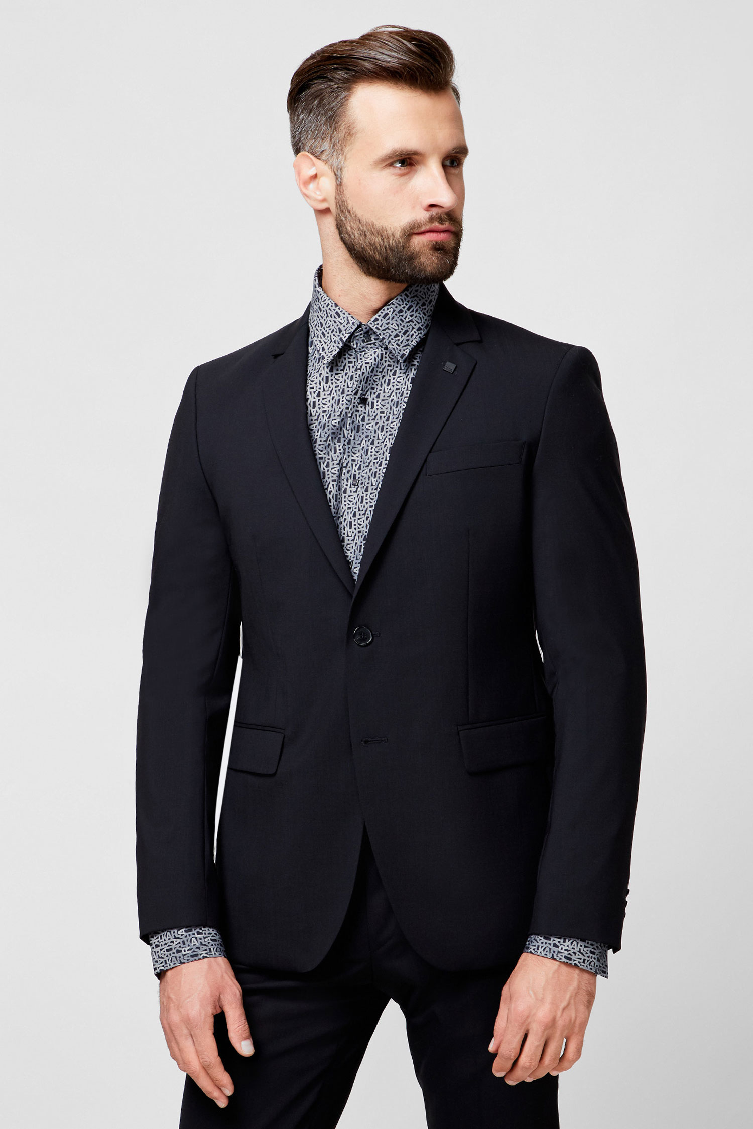 Мужской черный шерстяной пиджак Karl Lagerfeld 500099.155200;990