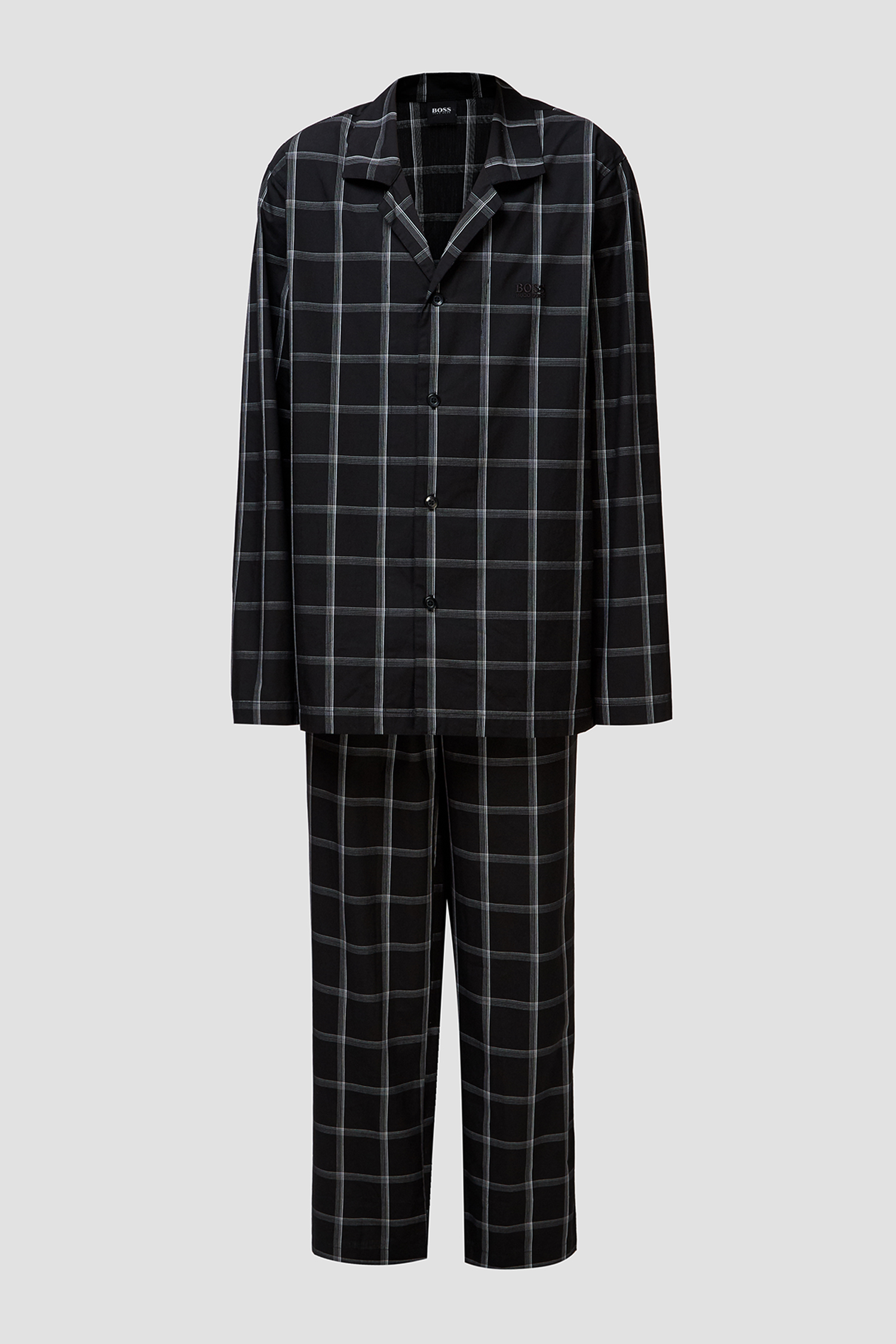 Мужская черная пижама в клетку (рубашка, брюки) BOSS 50463504;001