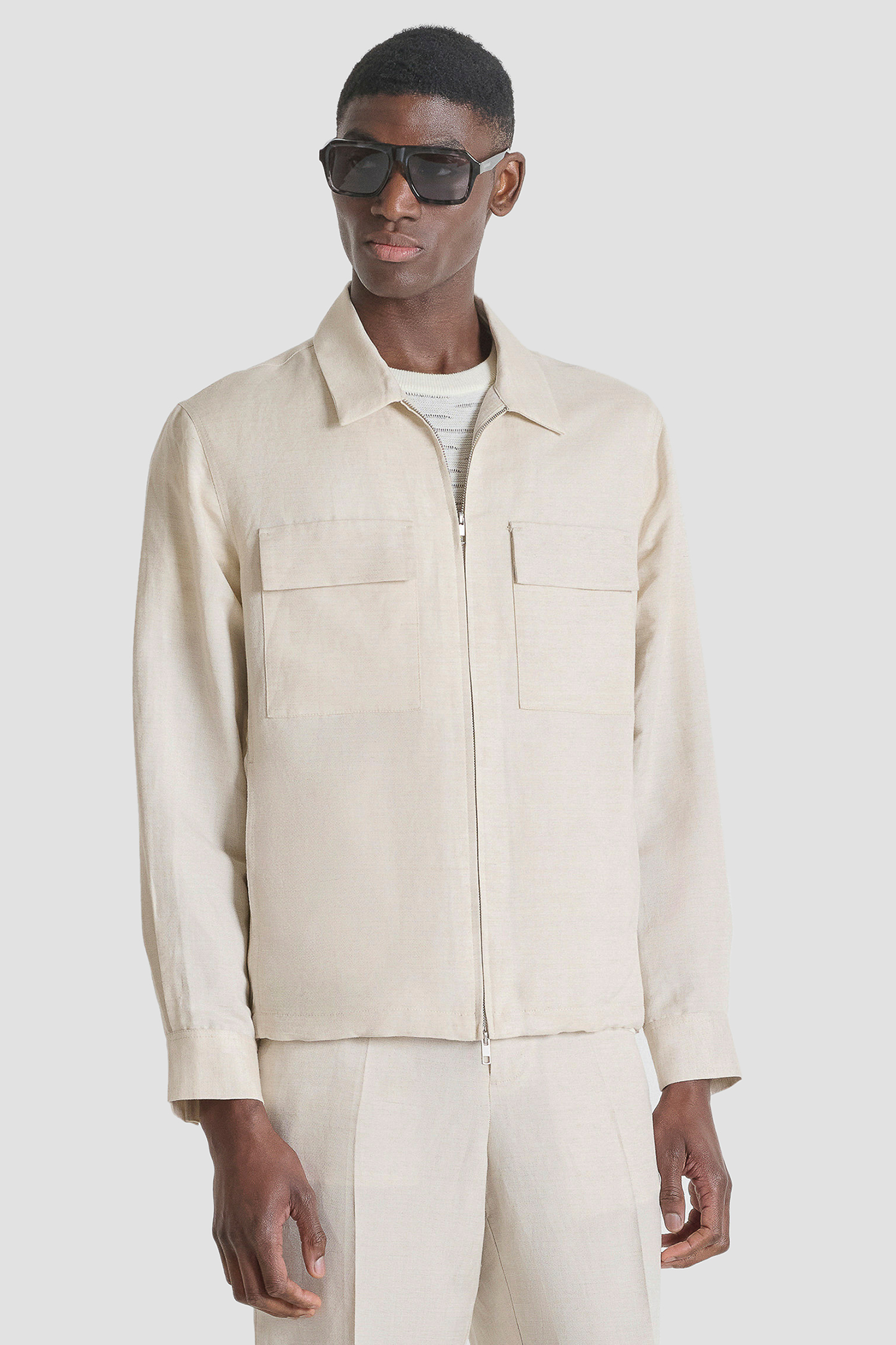 Мужская бежевая льняная рубашка Antony Morato MMSL00795.FA900135;2066
