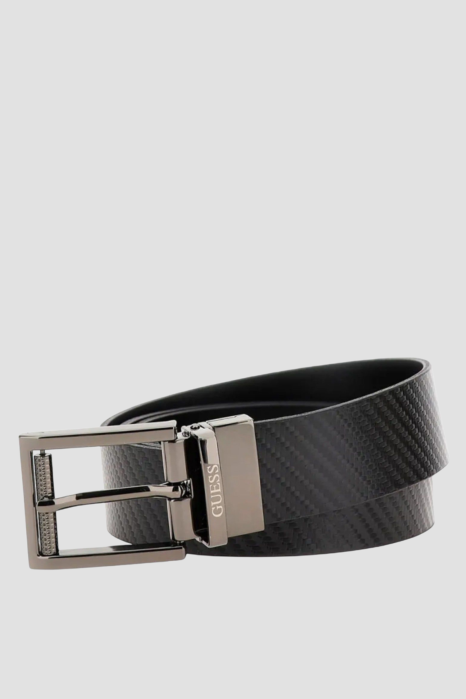 Мужской черный кожаный ремень с узором Guess BM7845.P5435;BLA