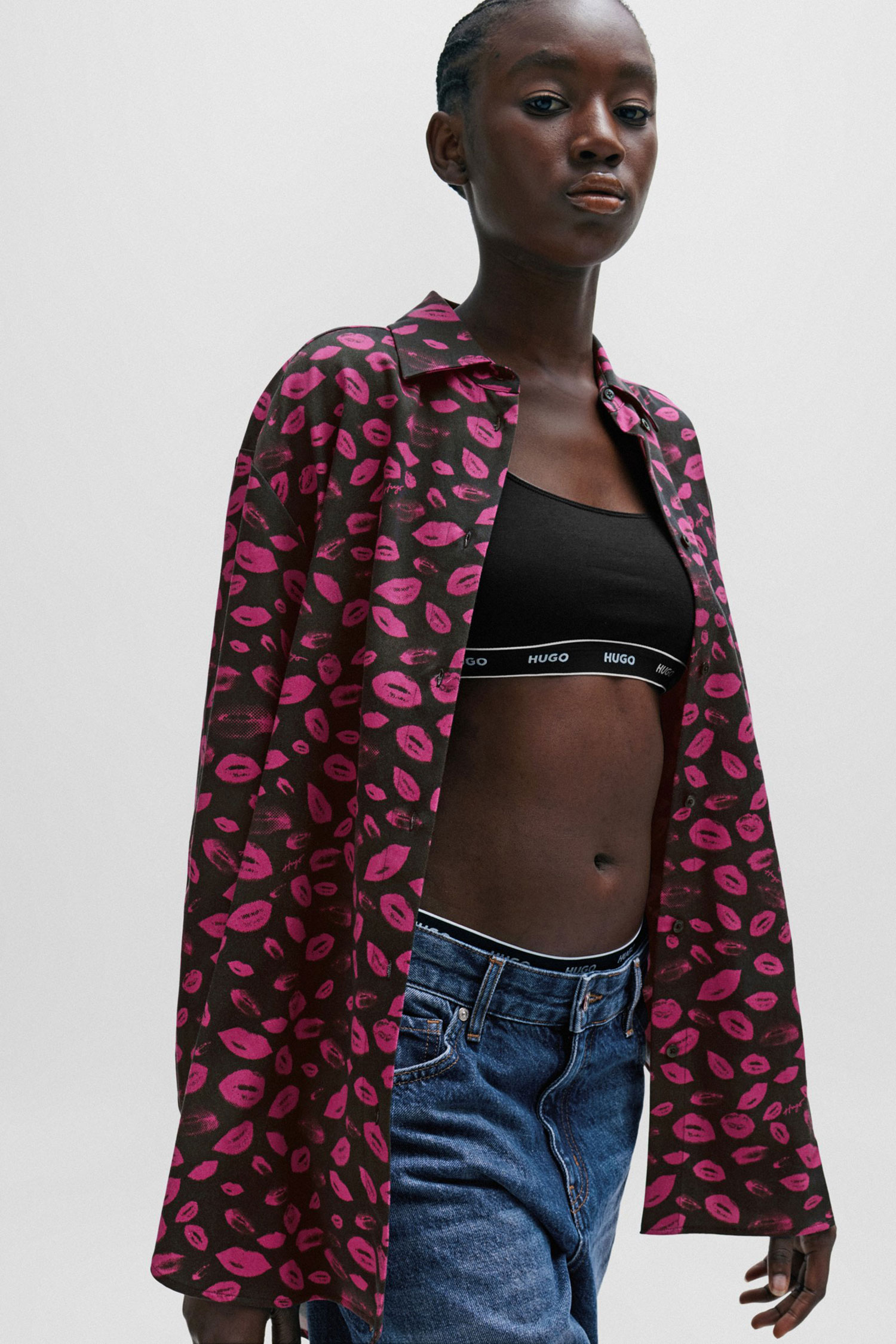 Женская черная блуза с узором HUGO 50509201;963