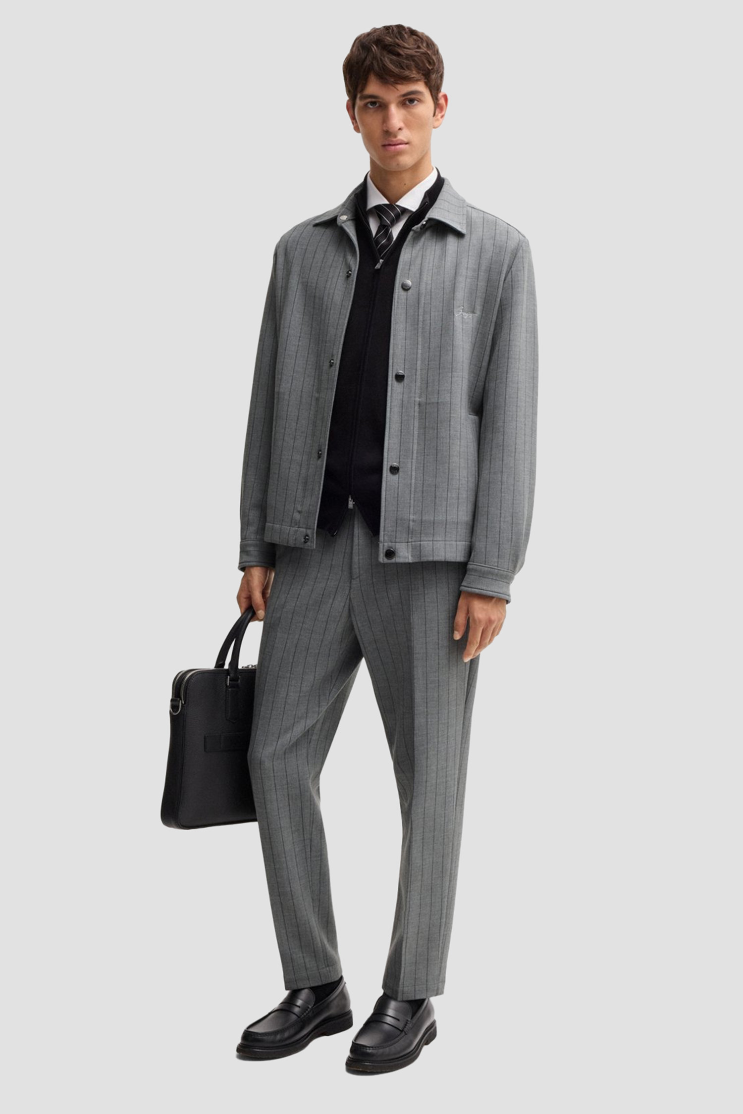 Мужские серые брюки в полоску BOSS 50534997;030