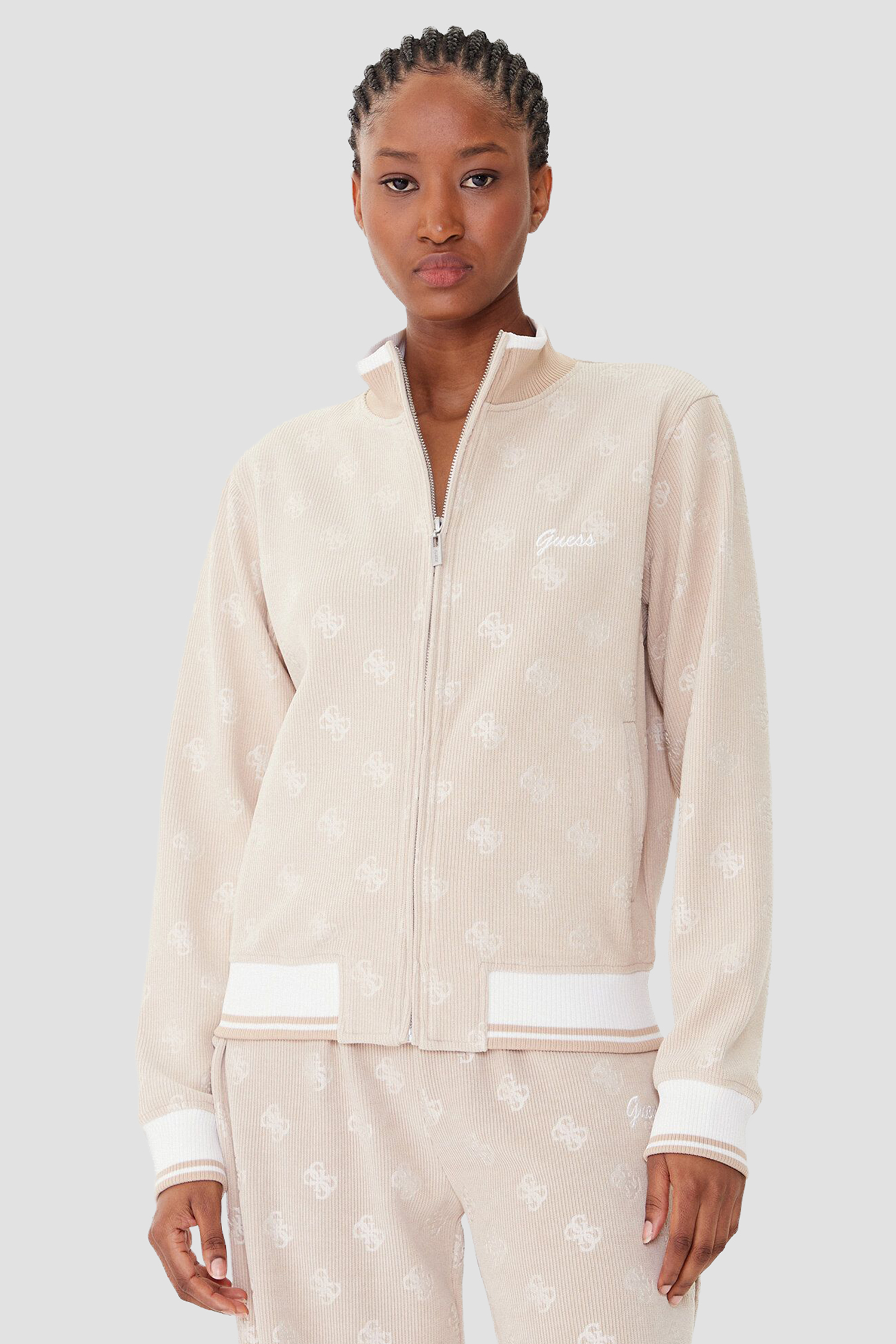 Жіноча бежева спортивна кофта з візерунком Guess V5BQ01.K1902;COCB