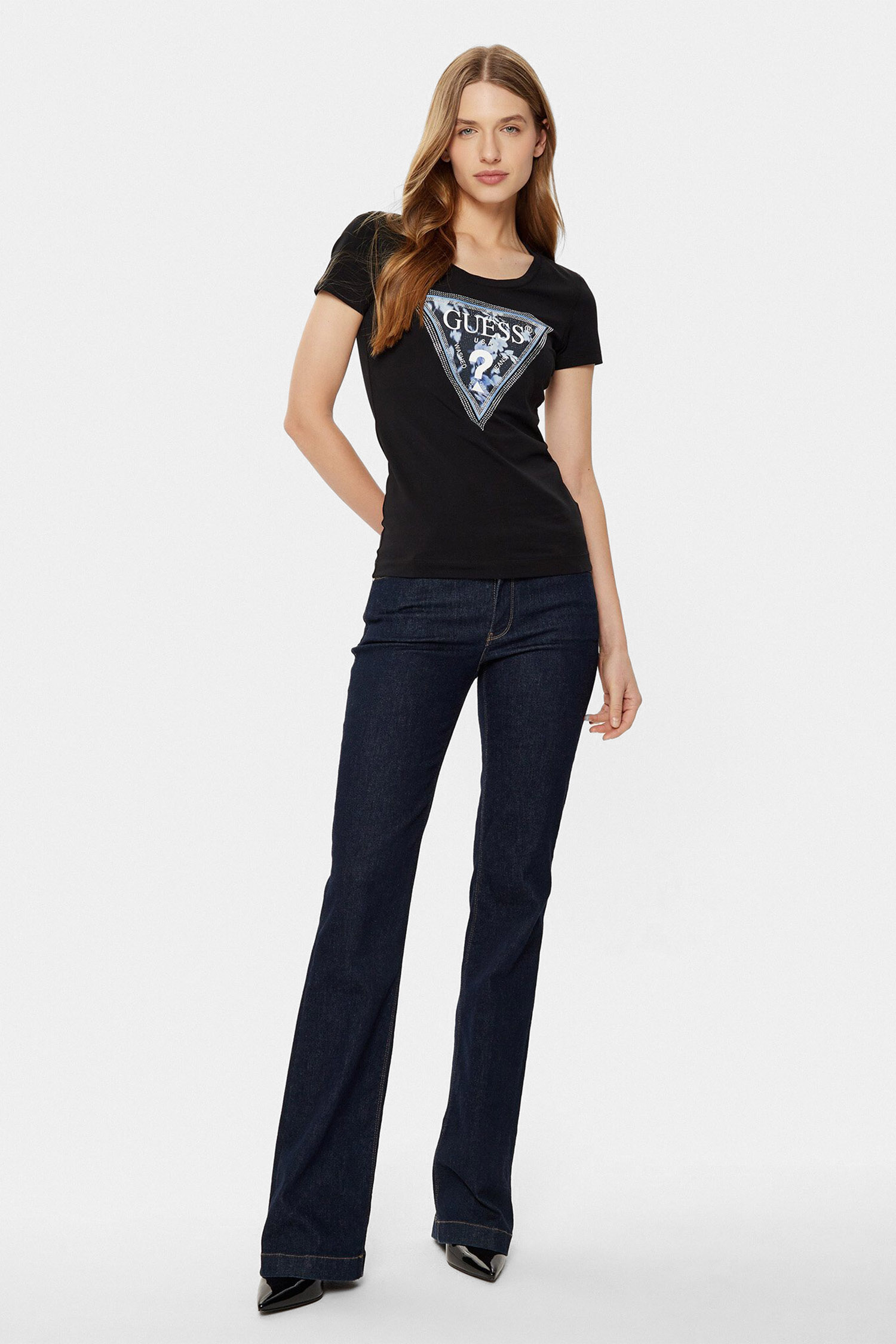 Жіноча чорна футболка Guess W5RI00.J1314;JBLK