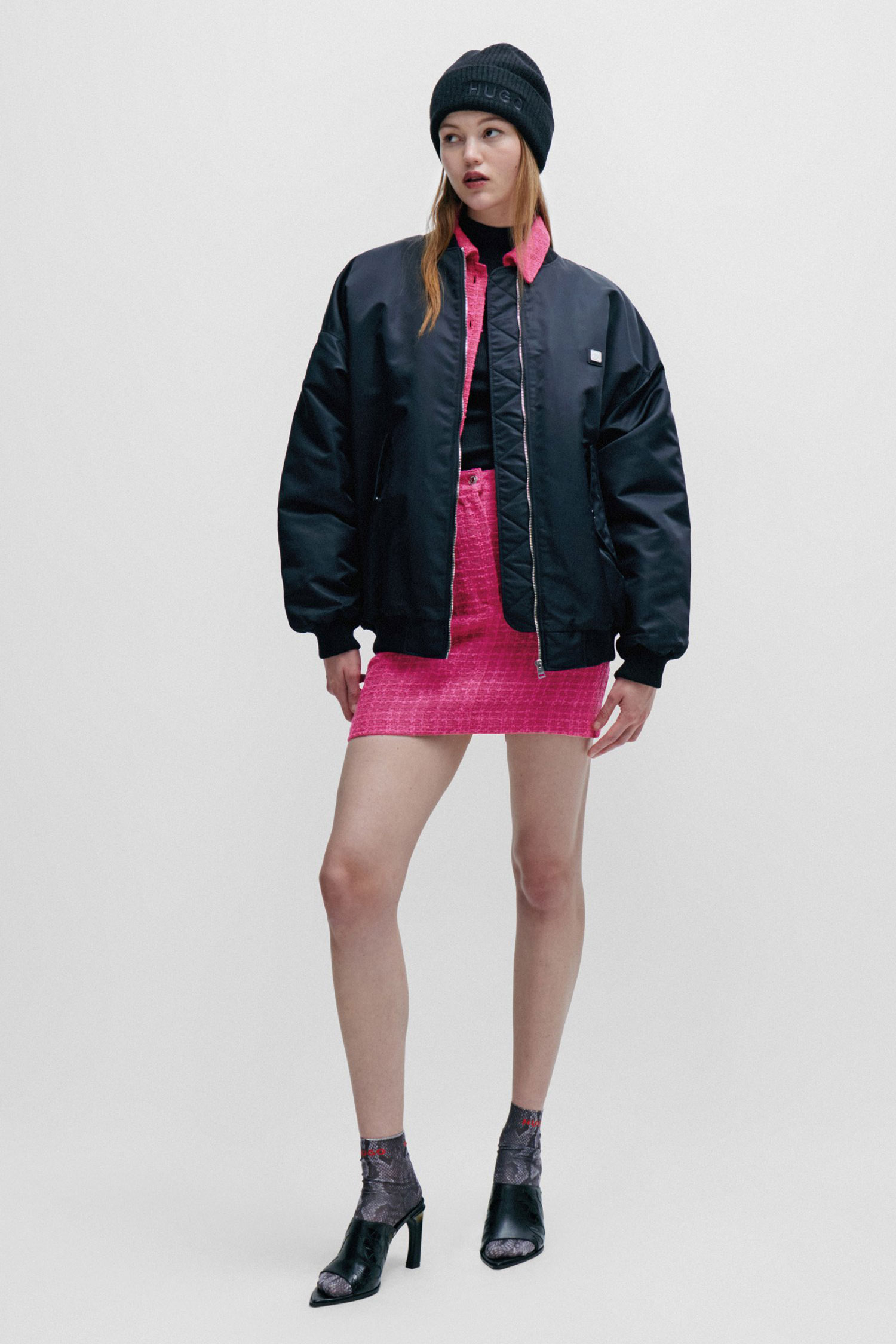 Женский розовый твидовый жакет HUGO 50508646;967