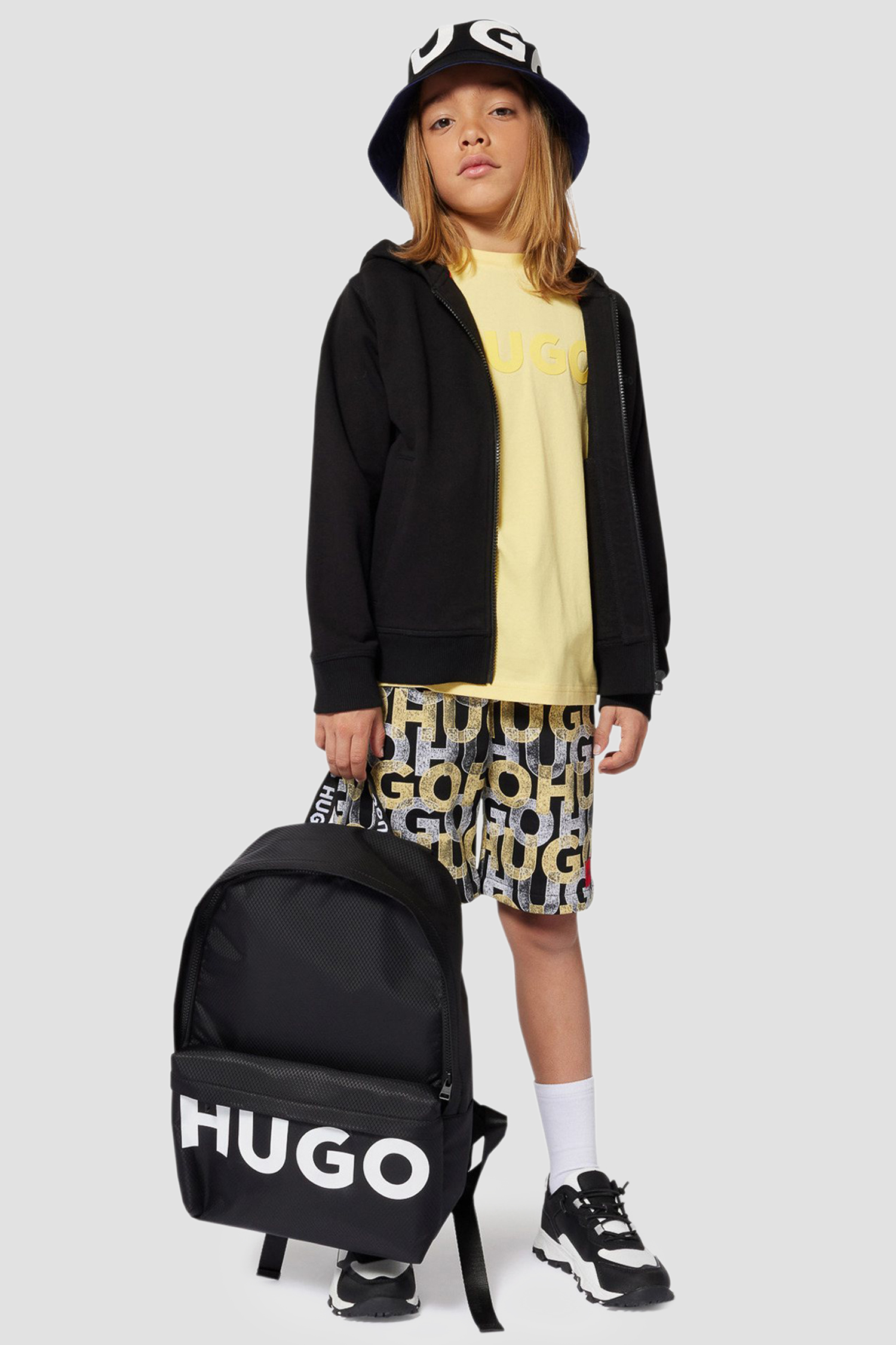 Детские черные шорты с узором HUGO kids G00368;M55