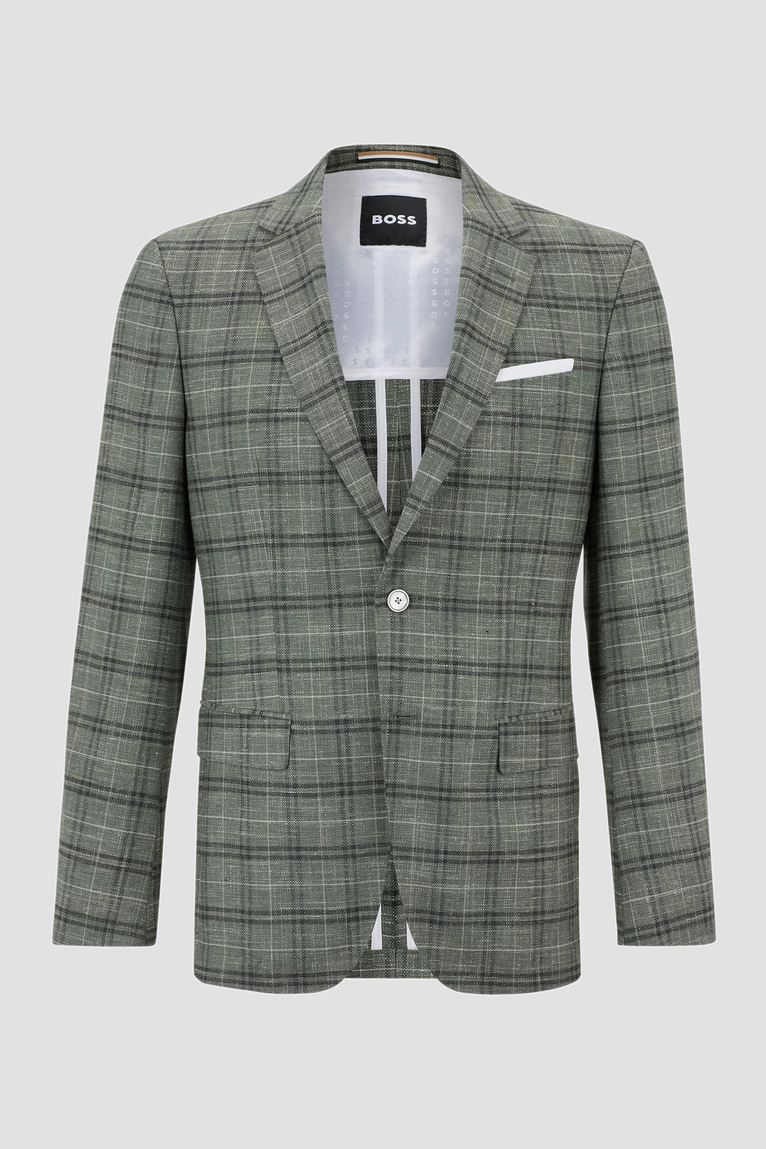Мужской оливковый шерстяной пиджак в клетку BOSS 50489424;343