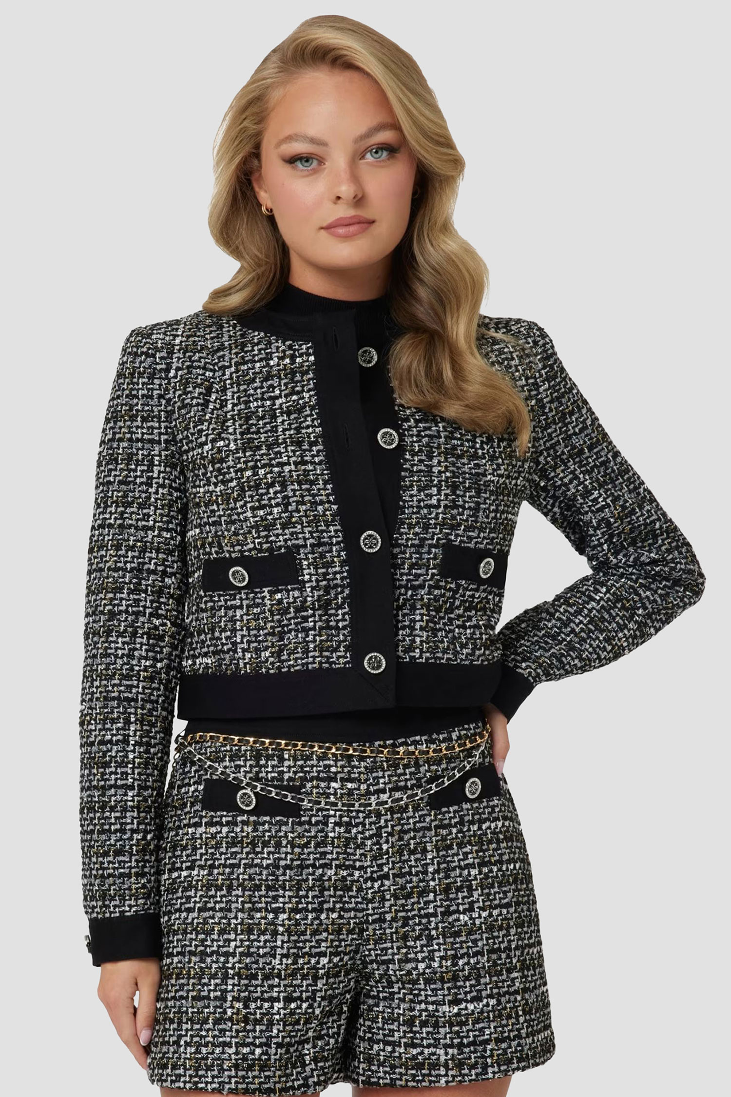 Жіночий чорний твідовий жакет Guess W4BN61.WGIL2;F9EF