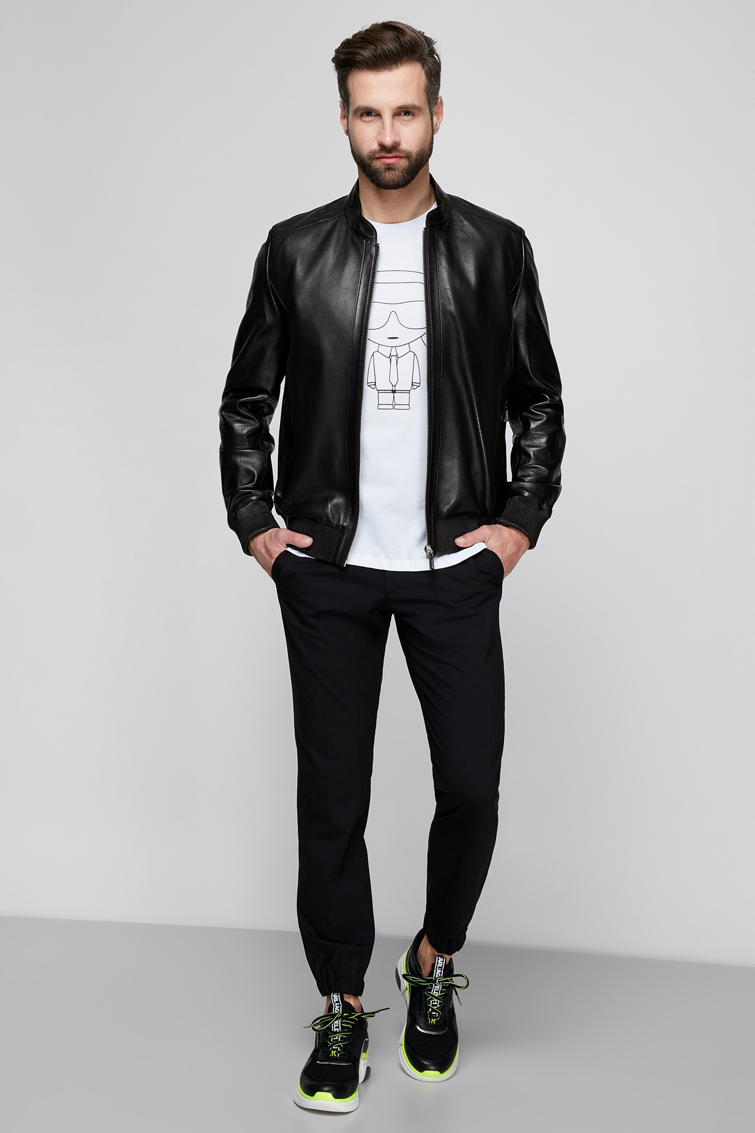 Мужская черная кожаная куртка Karl Lagerfeld 511400.555004;990