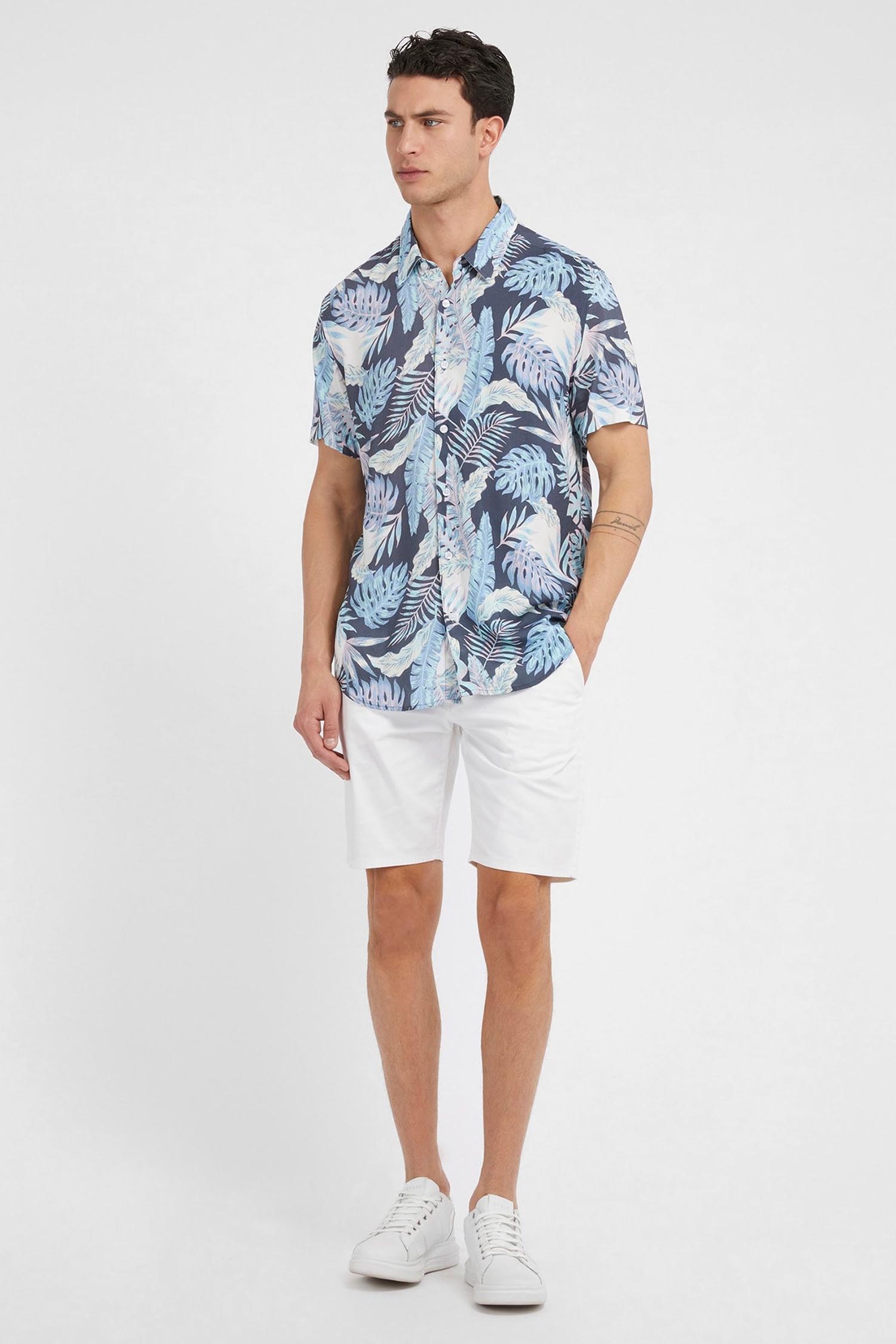 Чоловіча темно-синя сорочка з візерунком Guess M3GH31.WD4Z2;P7HQ