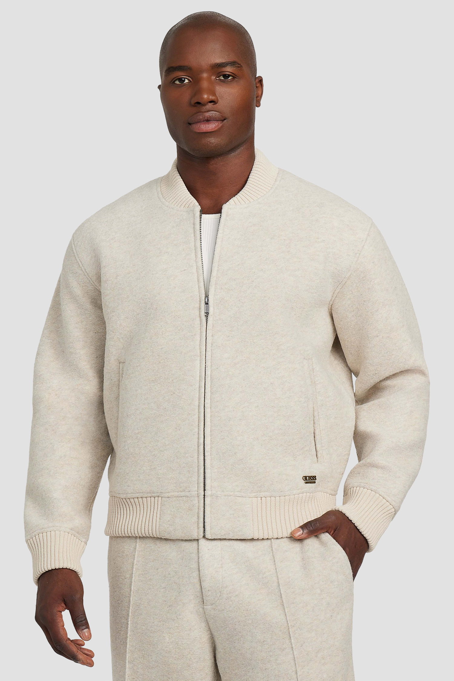 Мужской белый шерстяной бомбер Guess M5BQ22.K7640;LOH