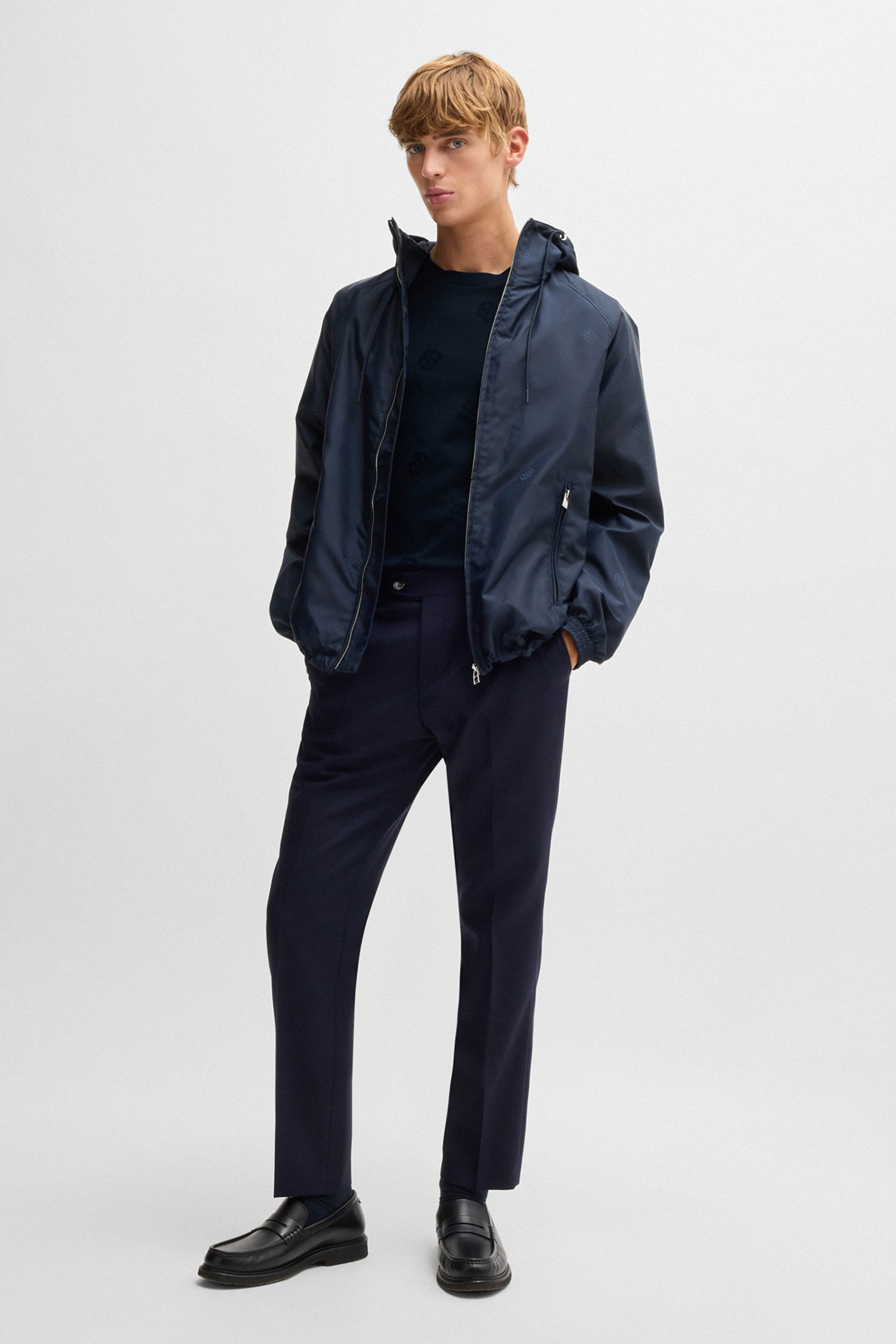 Мужская темно-синяя футболка с узором BOSS 50532753;404