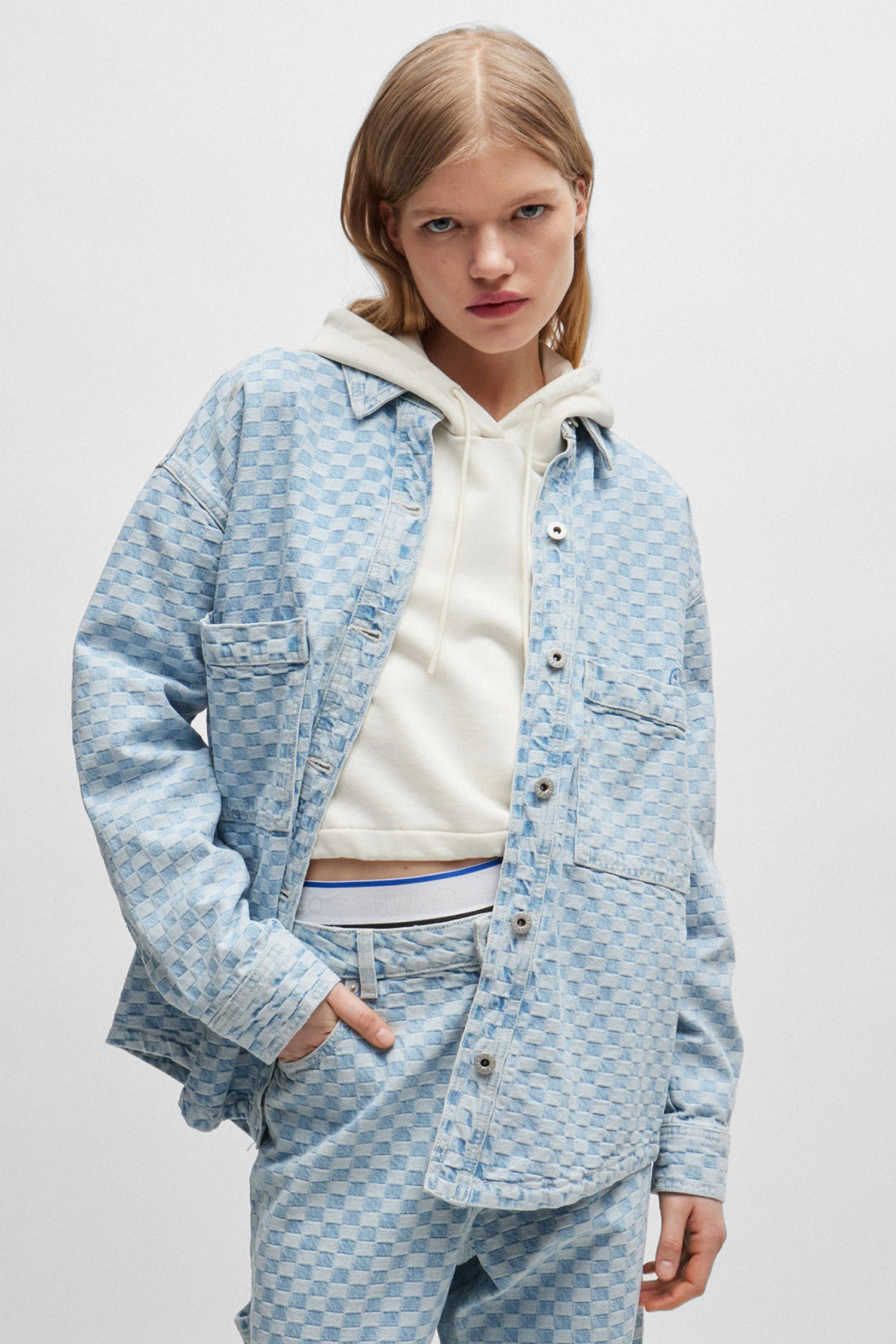 Женская голубая джинсовая куртка с узором HUGO BLUE 50517293;458