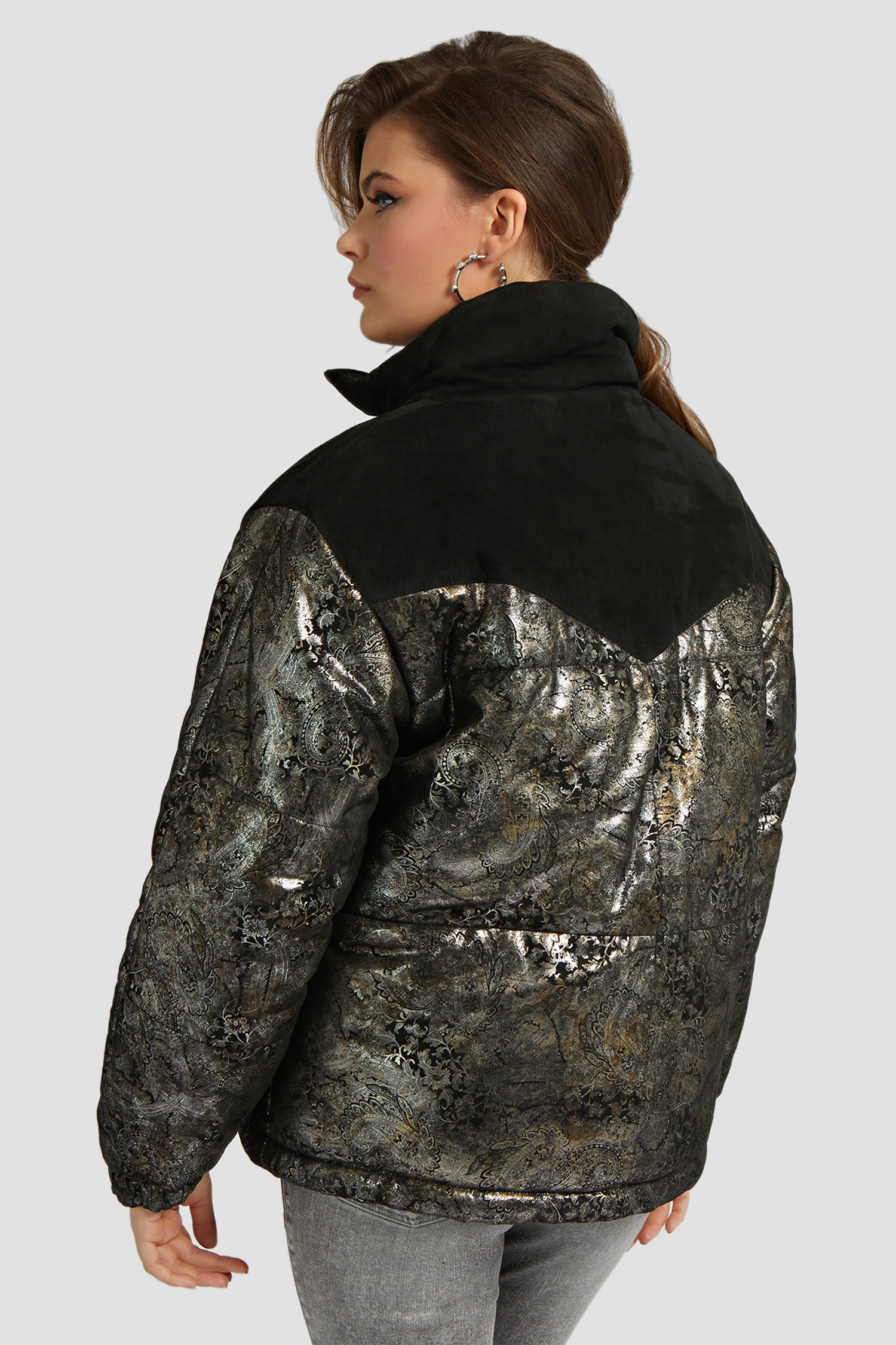 Жіноча шкіряна куртка з візерунком Guess W2BL49.L0RB0;JBLK