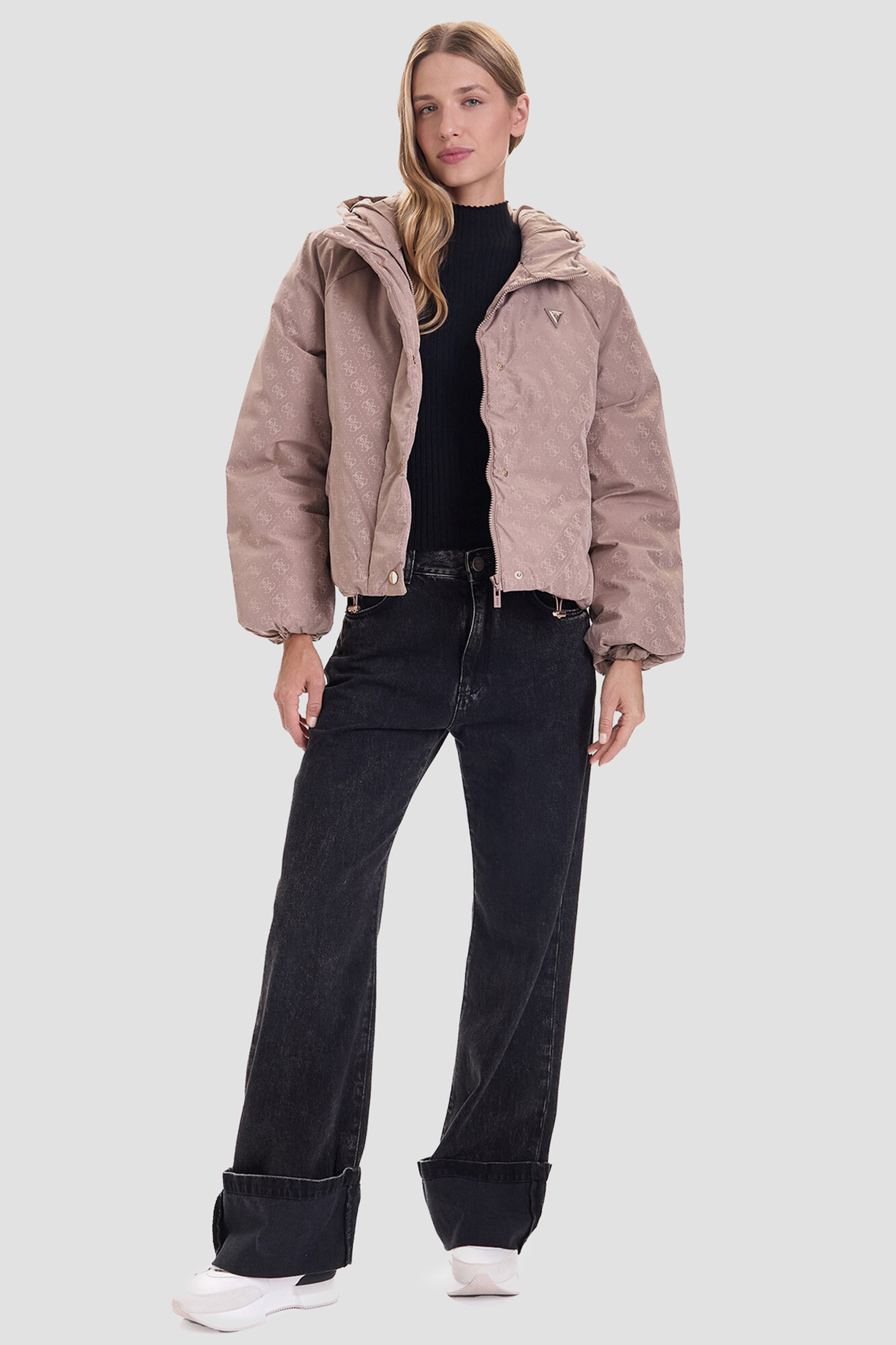 Женская бежевая куртка с узором Guess V5BL07.WGLW2;FNGX