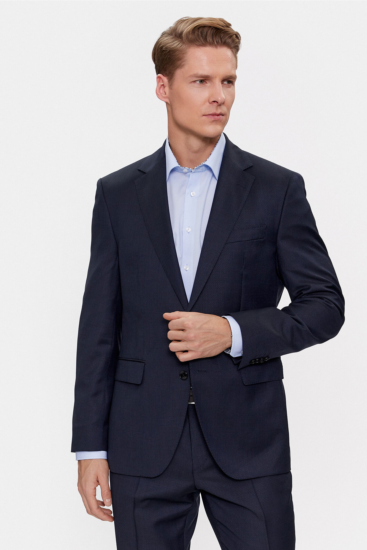 Мужской темно-синий шерстяной костюм (пиджак, брюки) BOSS 50509460;404