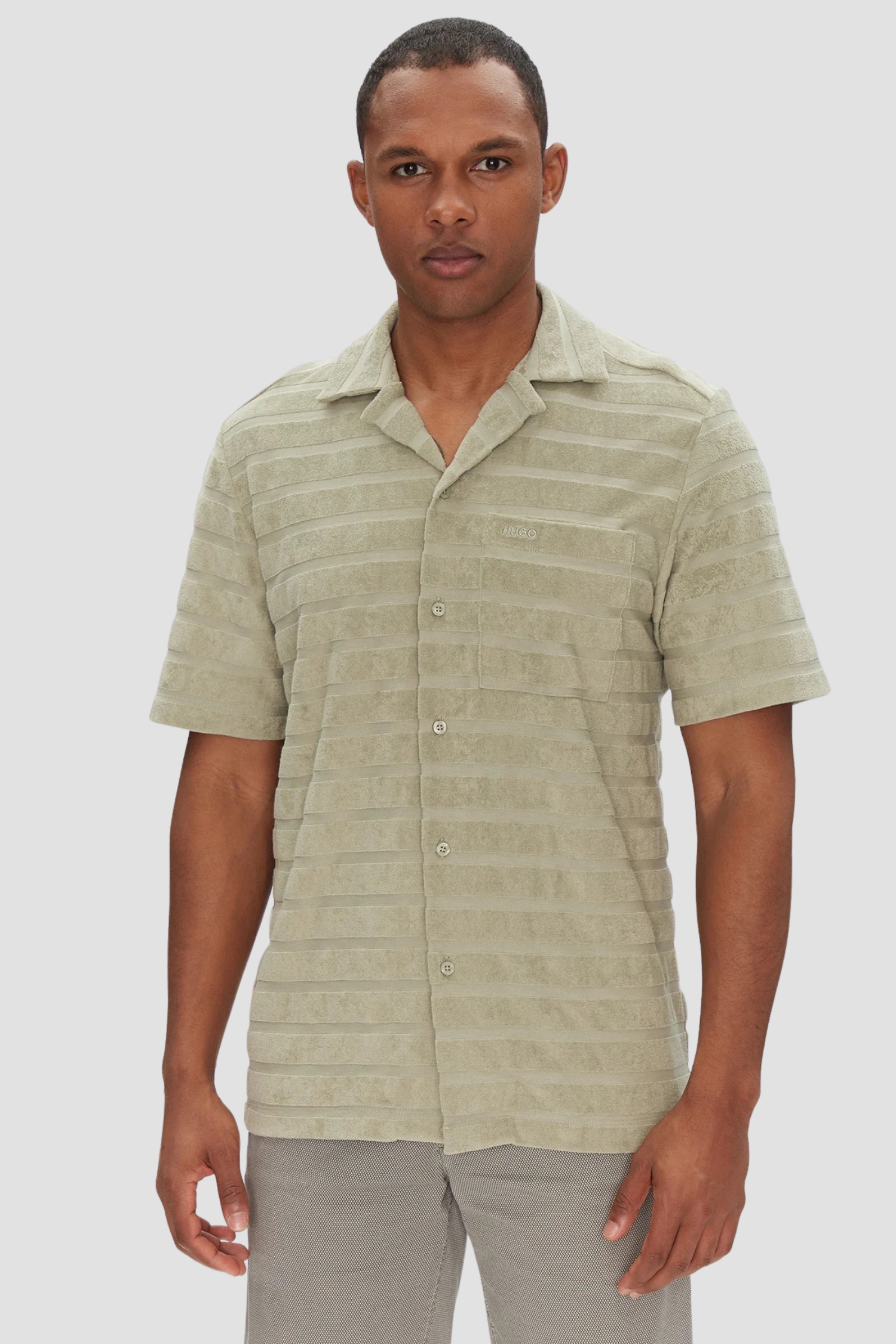 Мужская оливковая рубашка в полоску HUGO 50539351;391