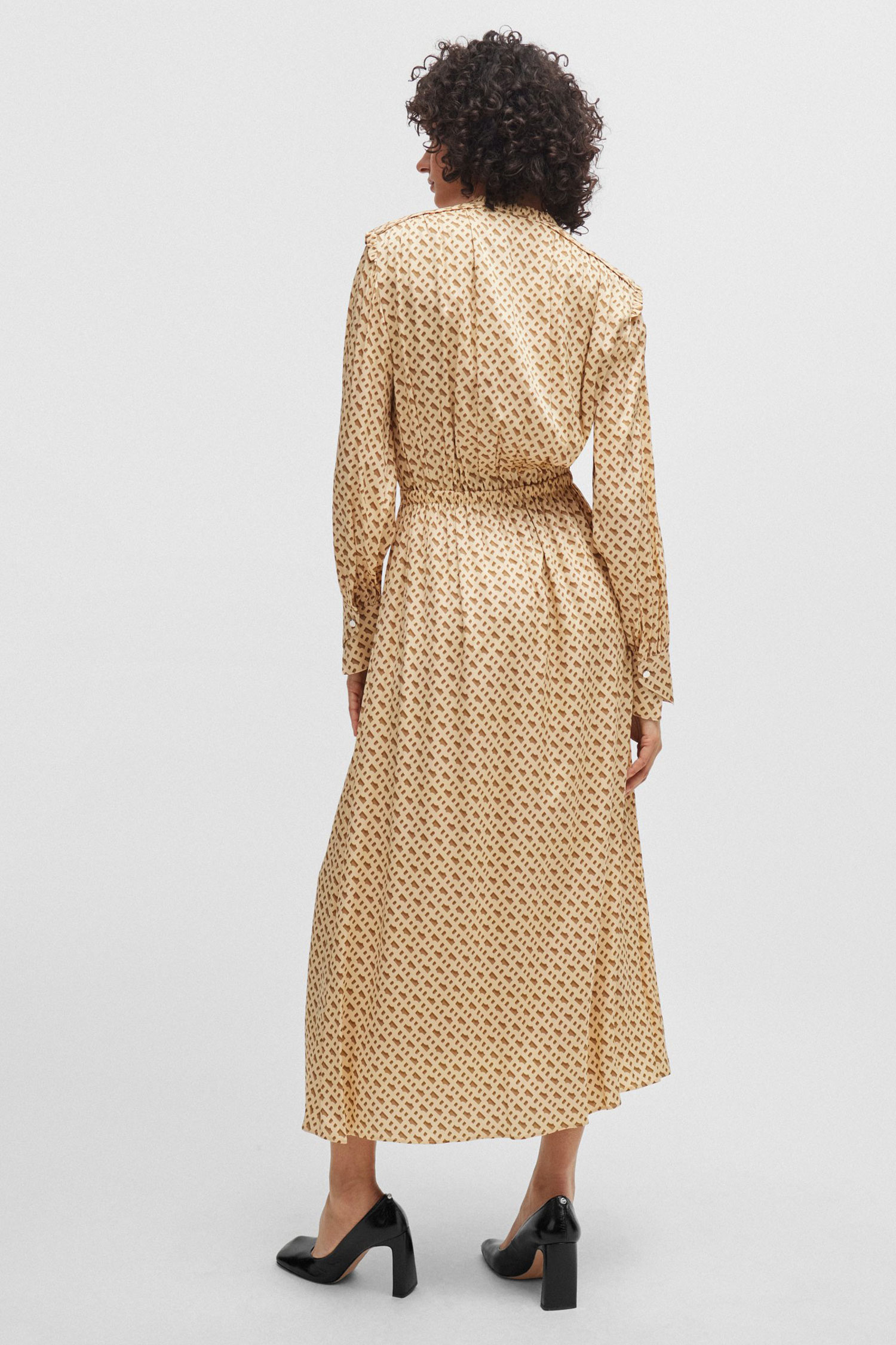 Женское бежевое шелковое платье с узором BOSS 50509345;988