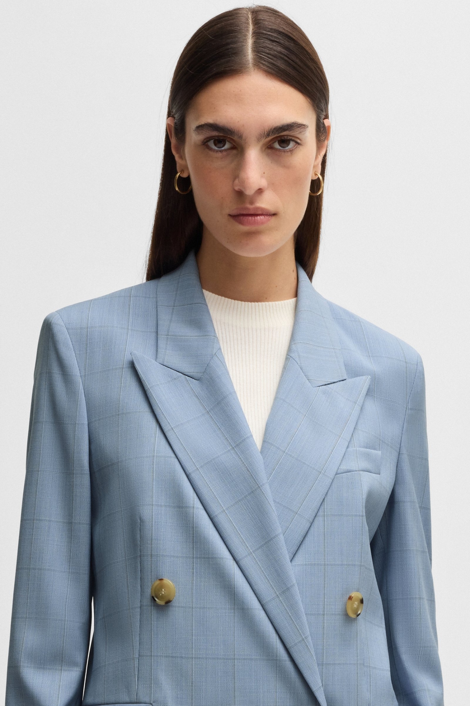 Женский голубой шерстяной жакет в клетку BOSS 50530606;967