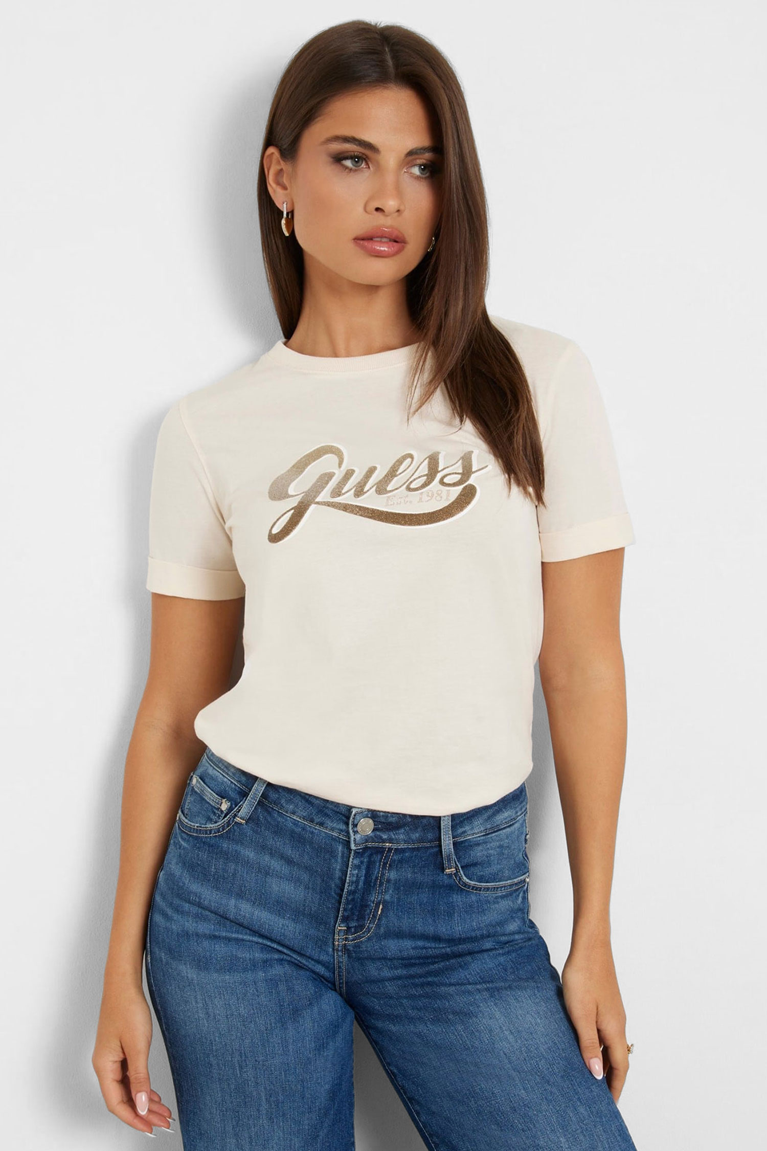 Женская бежевая футболка Guess W4YI09.JA914;G1E0