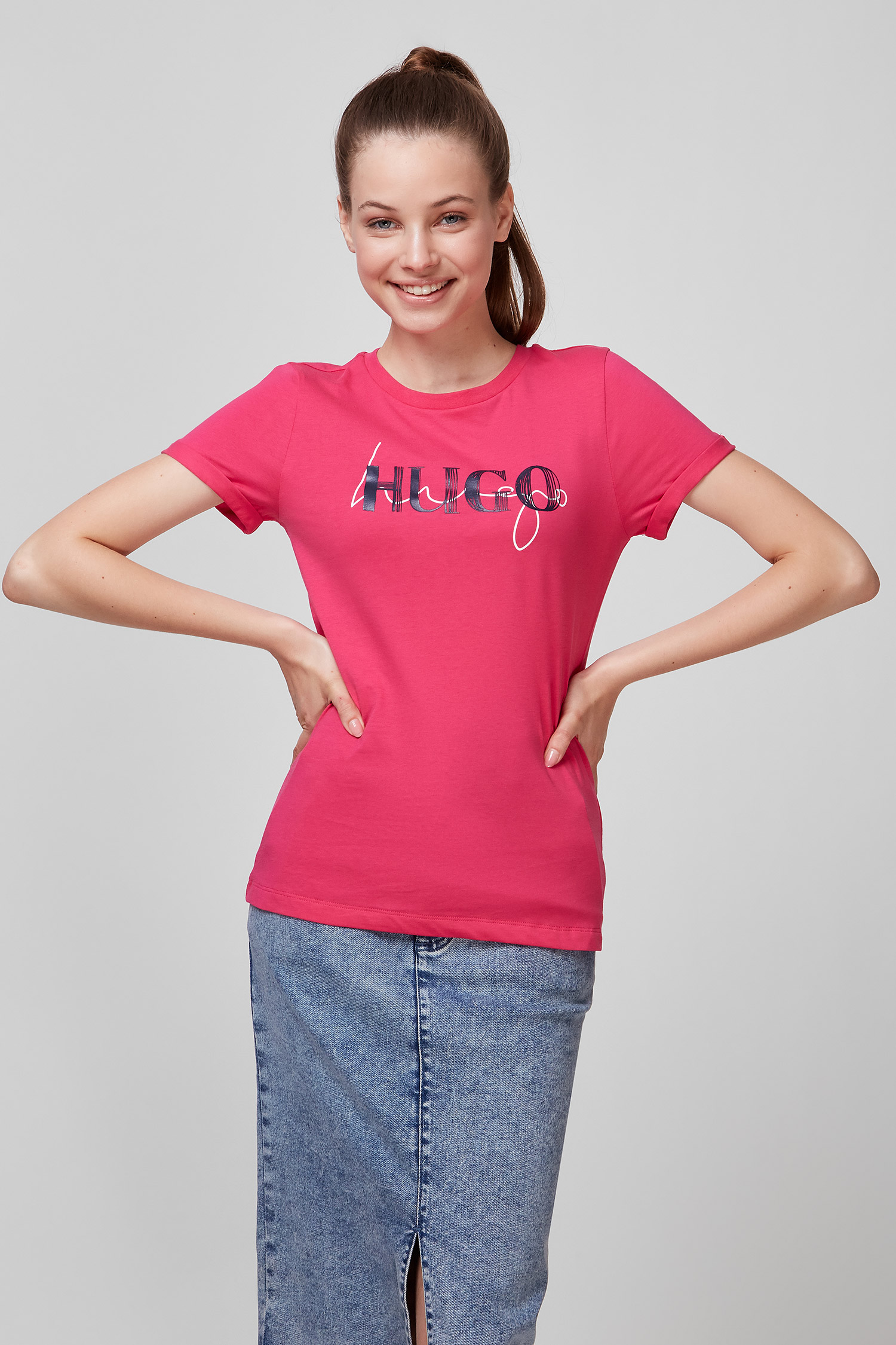 Малиновая футболка для девушек HUGO 50453144;671