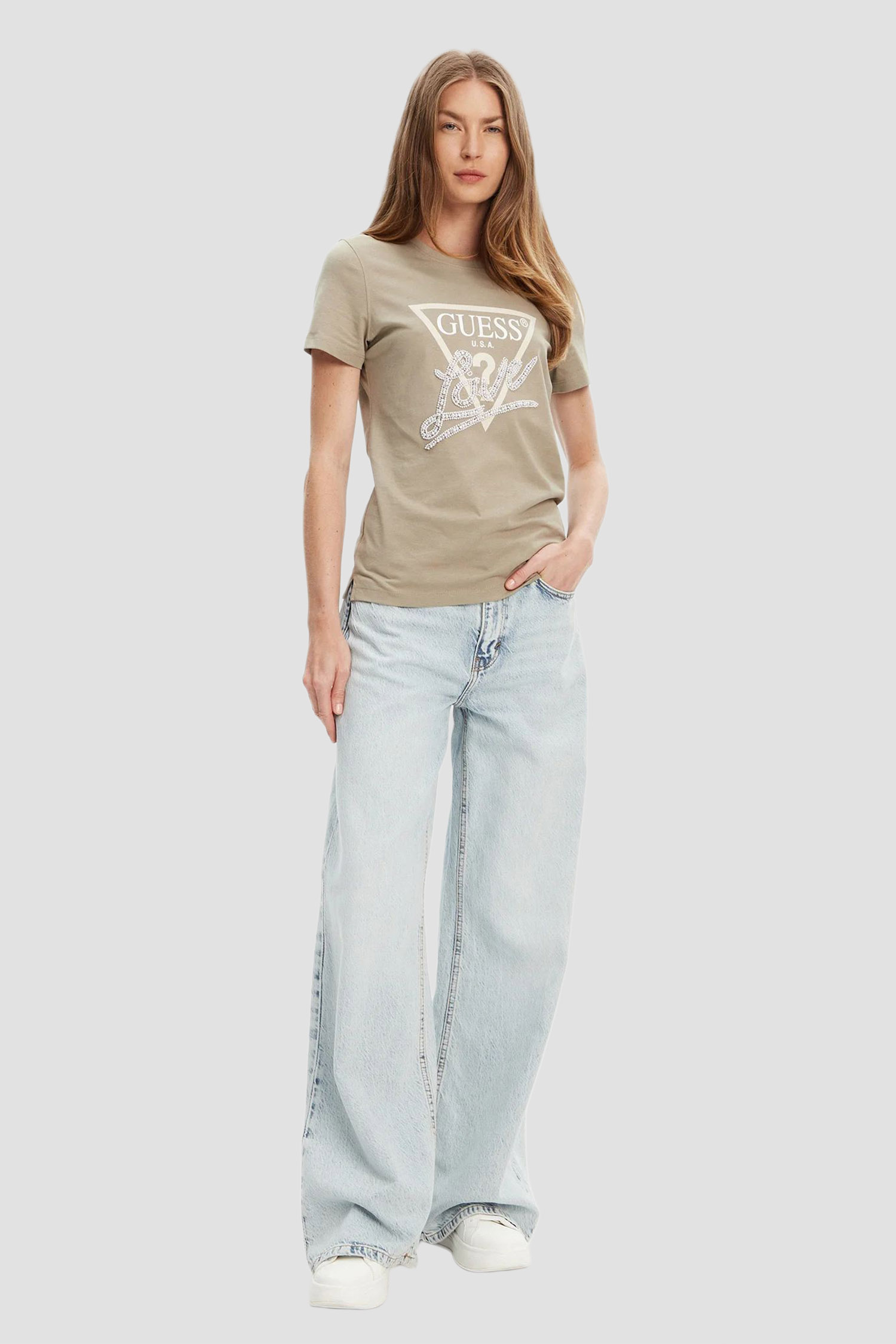 Женская бежевая футболка Guess W5YI40.I3Z14;G8CJ
