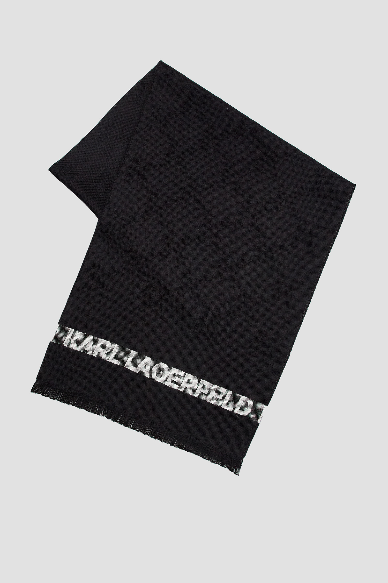 Мужской черный шерстяной шарф с узором Karl Lagerfeld 534135.805001;990