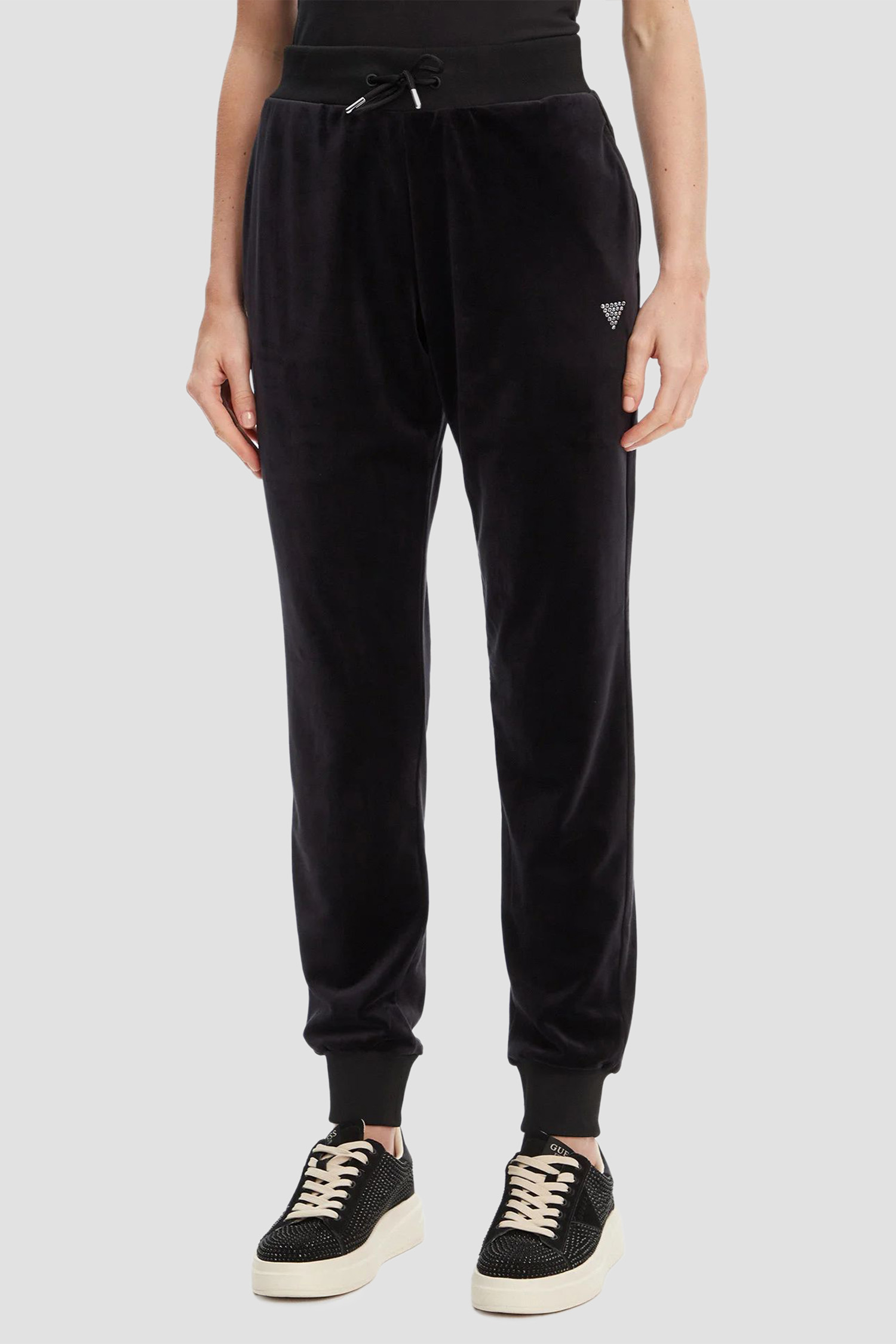 Жіночі чорні велюрові спортивні штани Guess V3BB27.K0232;JBLK