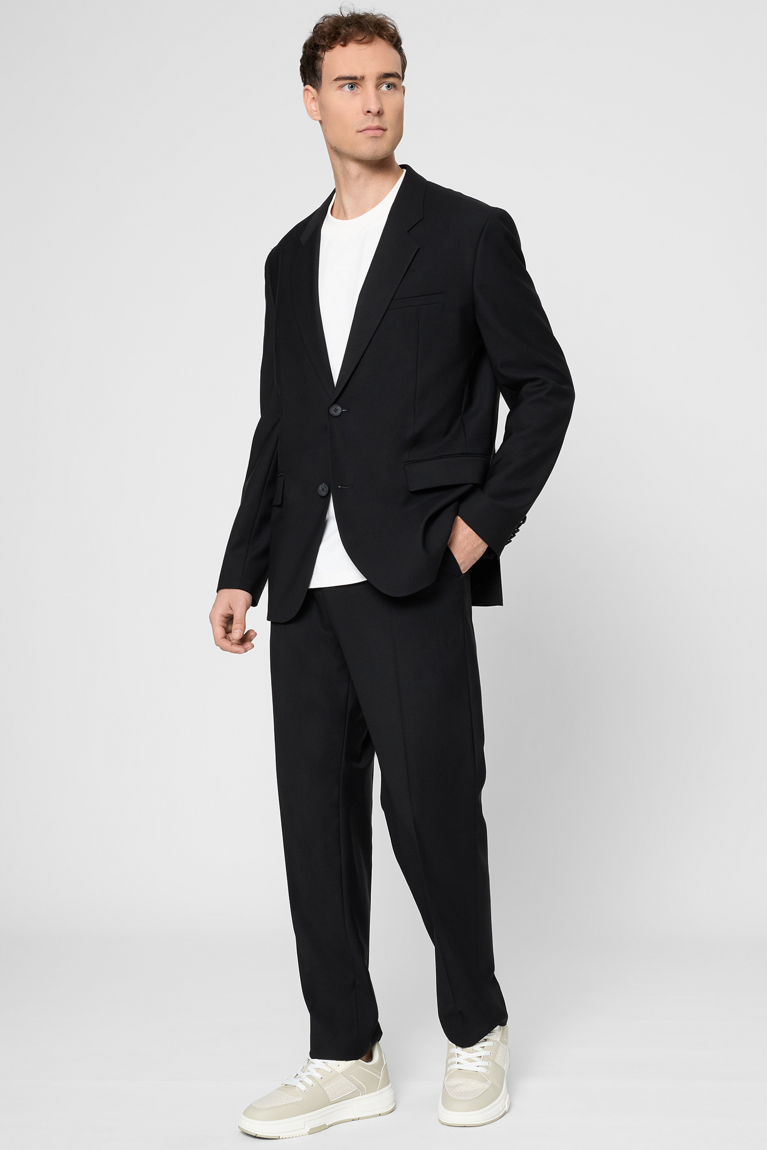 Чоловічий чорний вовняний костюм (піджак, брюки) HUGO 50547210;001