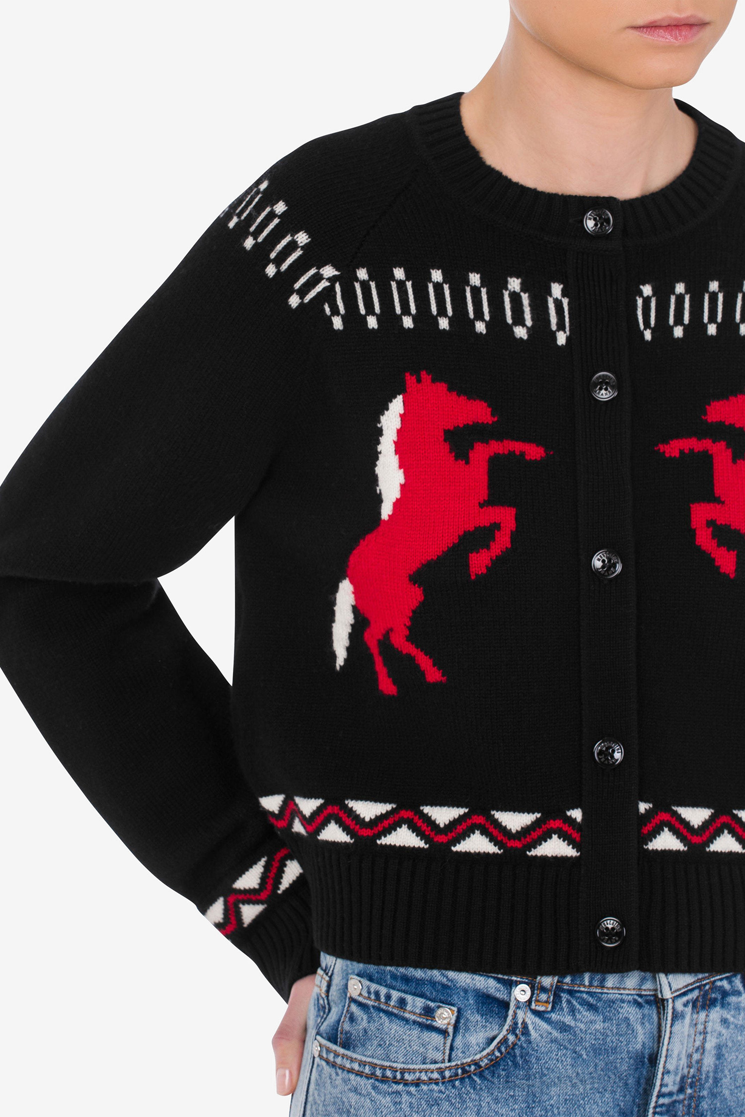 Женский черный шерстяной кардиган Moschino J0940.8705;3555