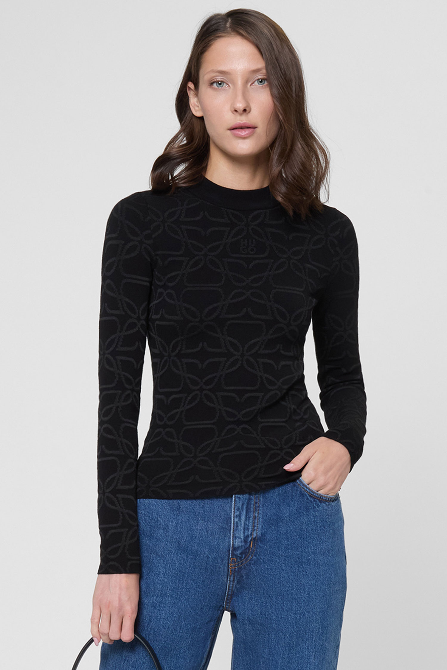 Женский черный джемпер с узором HUGO 50542604;968