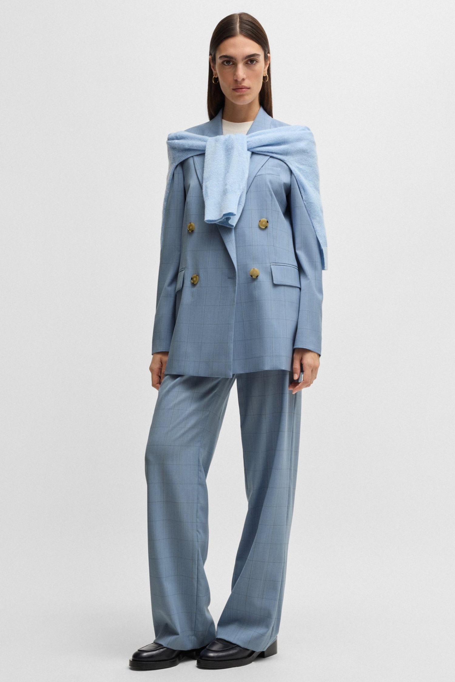 Женский голубой шерстяной жакет в клетку BOSS 50530606;967